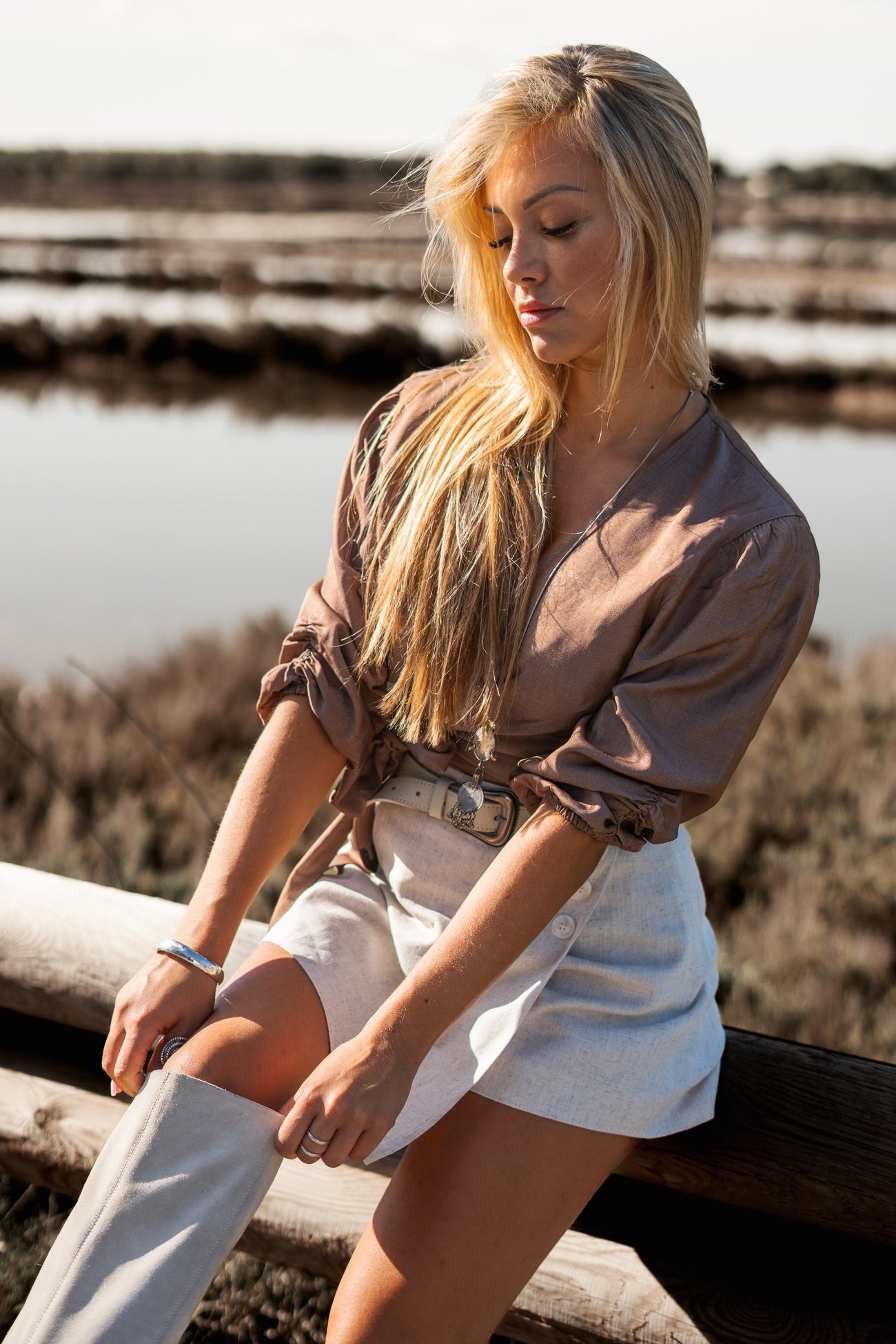 Bohemian top in taupe van MOOST Wanted, Brands of Ibiza