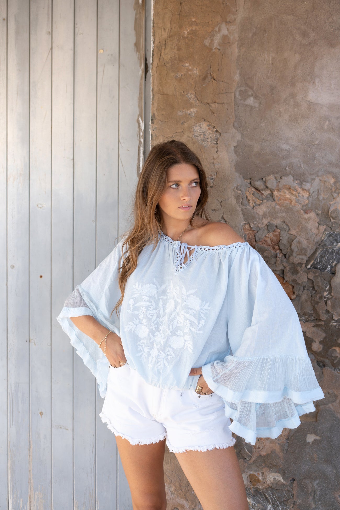 Bohemian blouse in blue van ibzmode, Brands of Ibiza