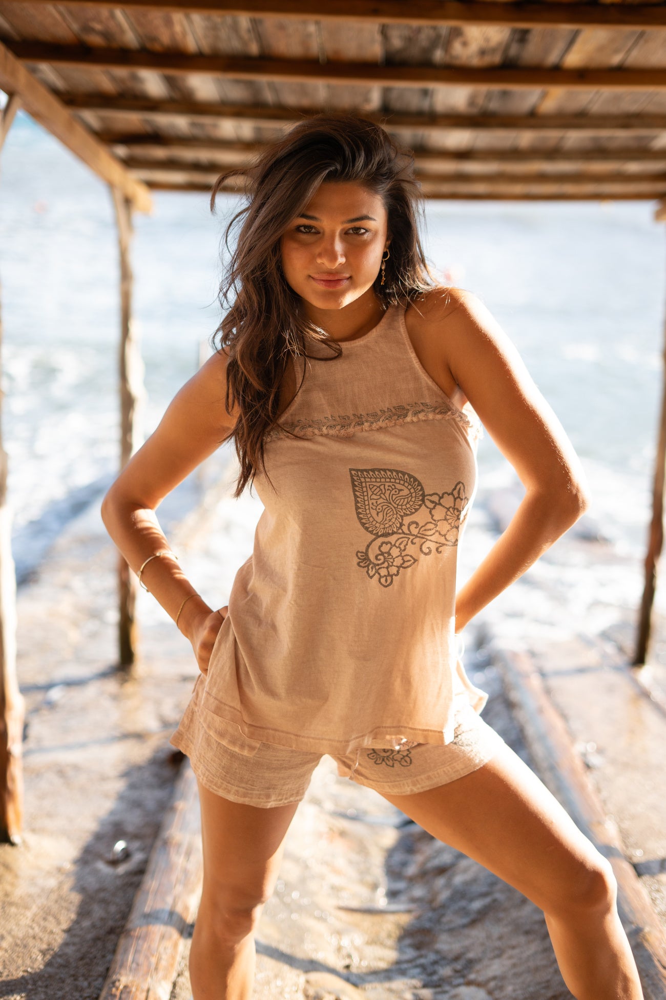 Bohemian top in sand van ibzmode, Brands of Ibiza
