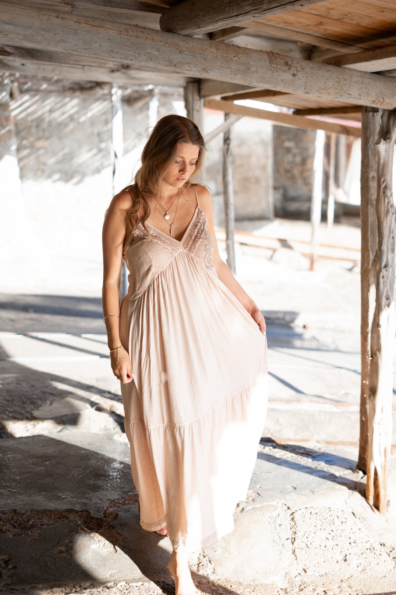 Bohemian jurk in sand van ibzmode, Brands of Ibiza