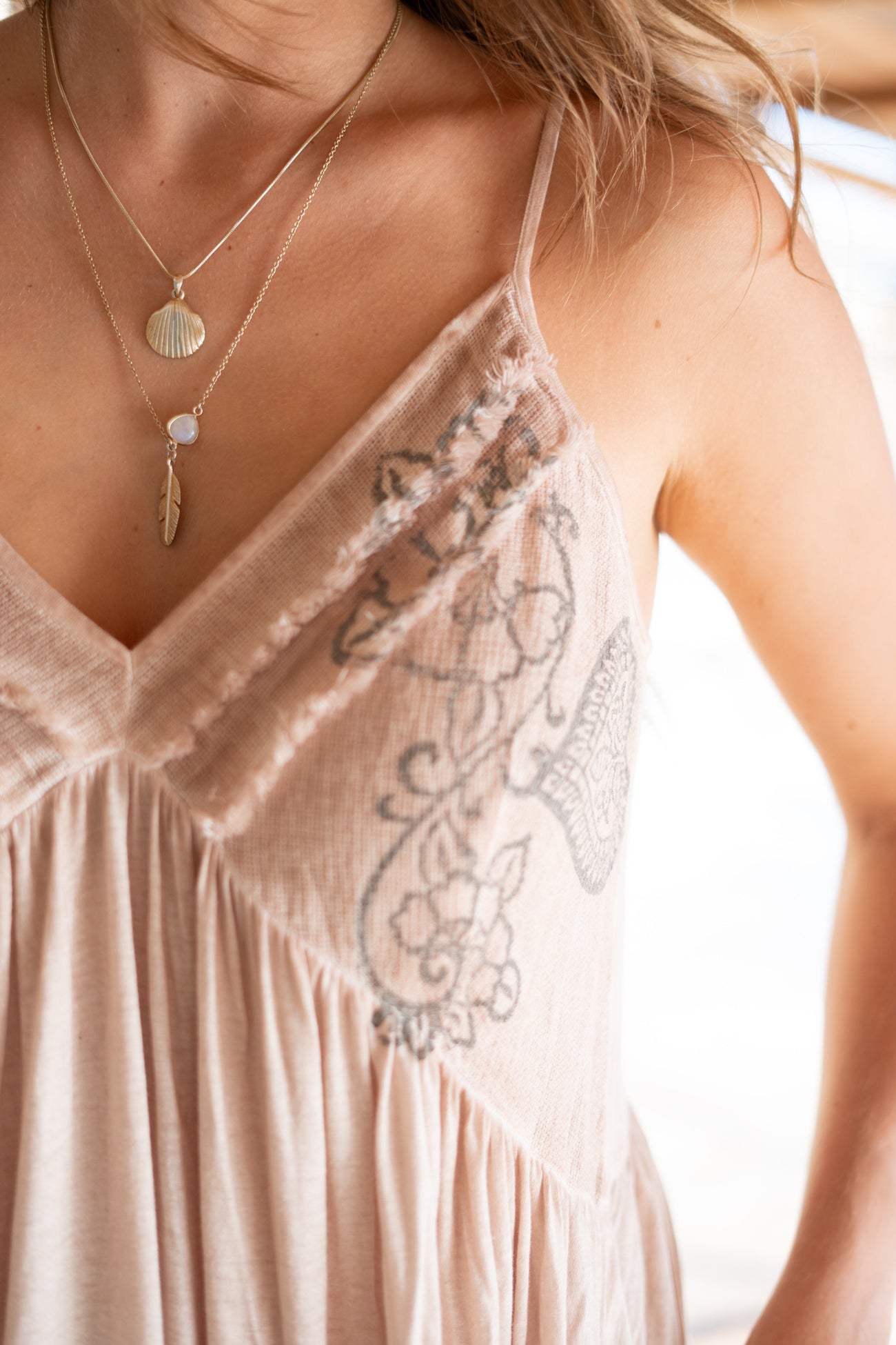 Bohemian jurk in sand van ibzmode, Brands of Ibiza