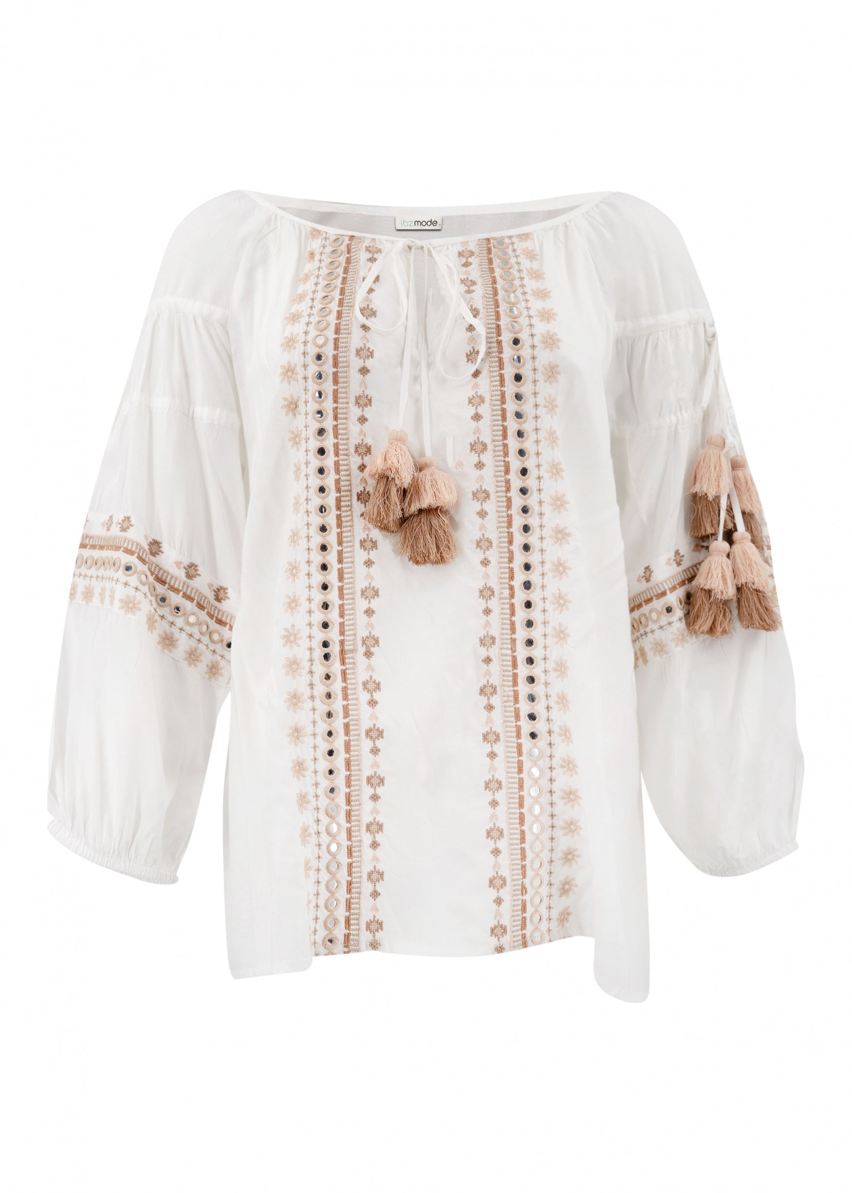 Bohemian blouse in white van ibzmode, Brands of Ibiza