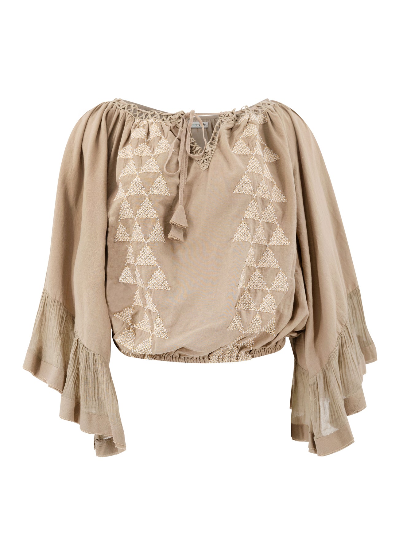 Bohemian blouse in taupe van ibzmode, Brands of Ibiza