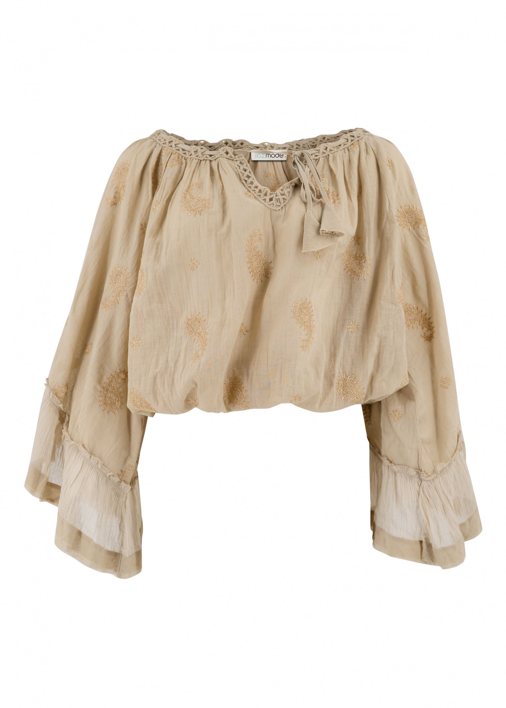 Bohemian blouse in sand van ibzmode, Brands of Ibiza