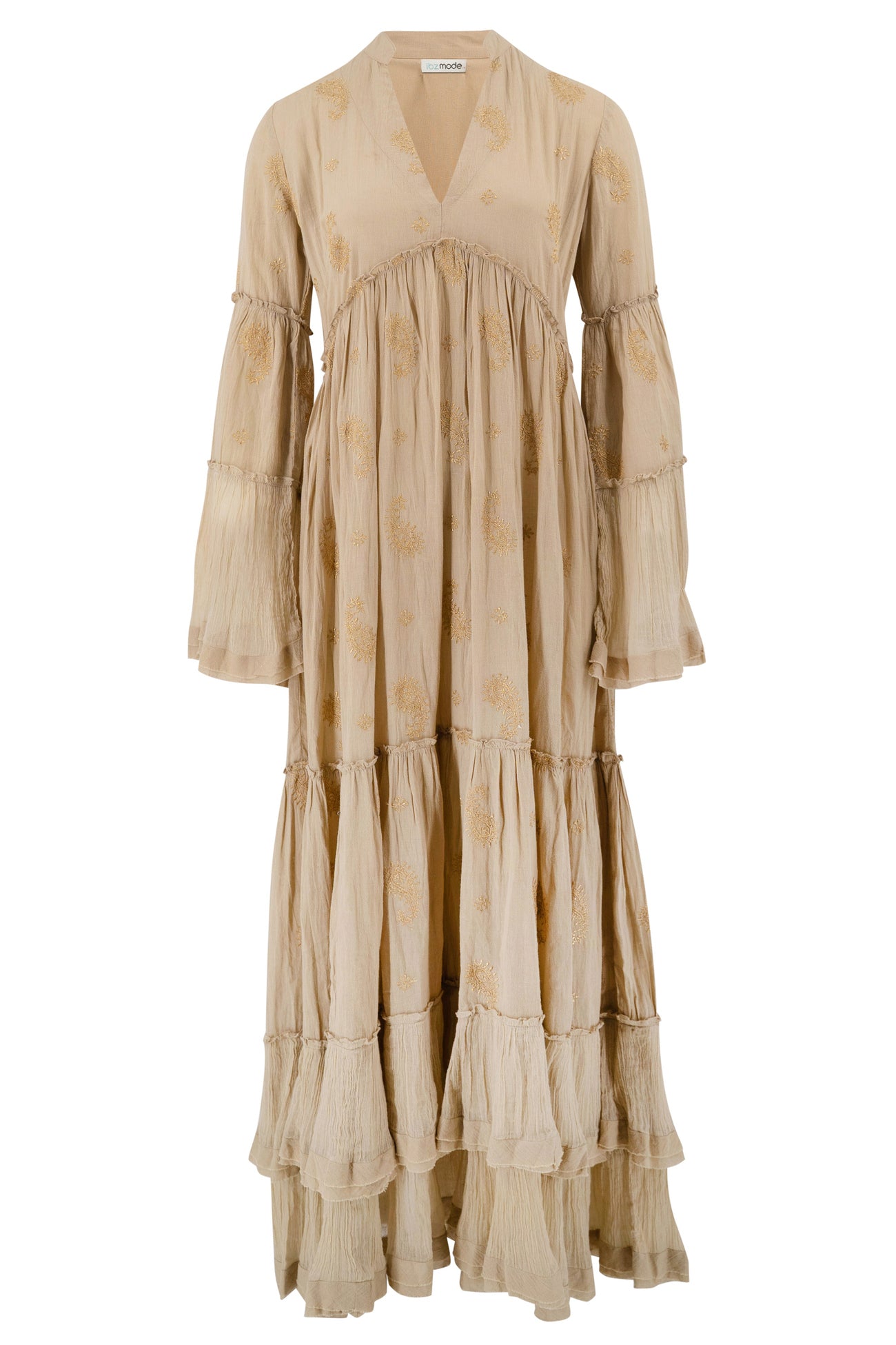 Bohemian jurk in sand van ibzmode, Brands of Ibiza