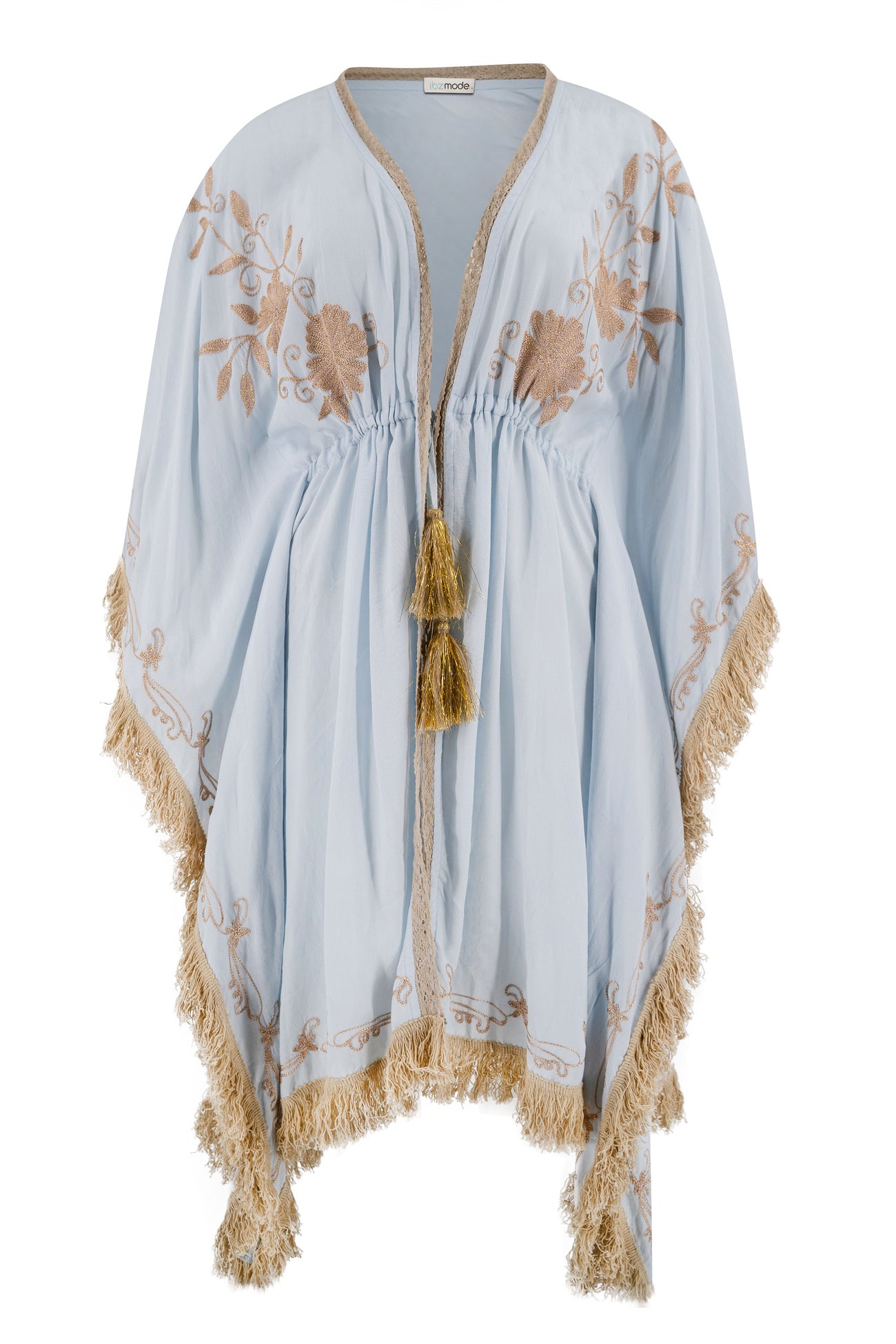 Bohemian kimono in pale blue van ibzmode, Brands of Ibiza