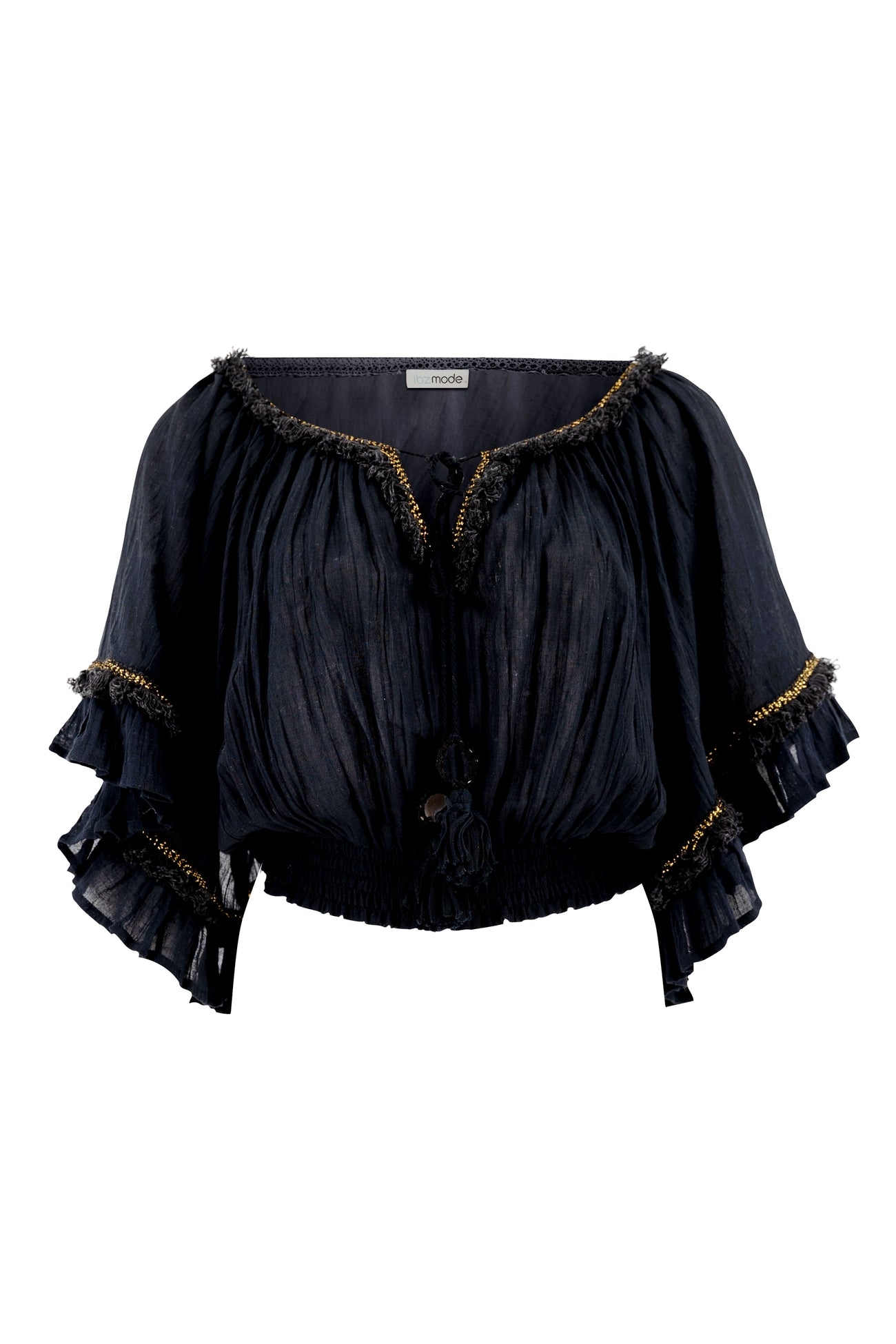 Bohemian top in black van ibzmode, Brands of Ibiza