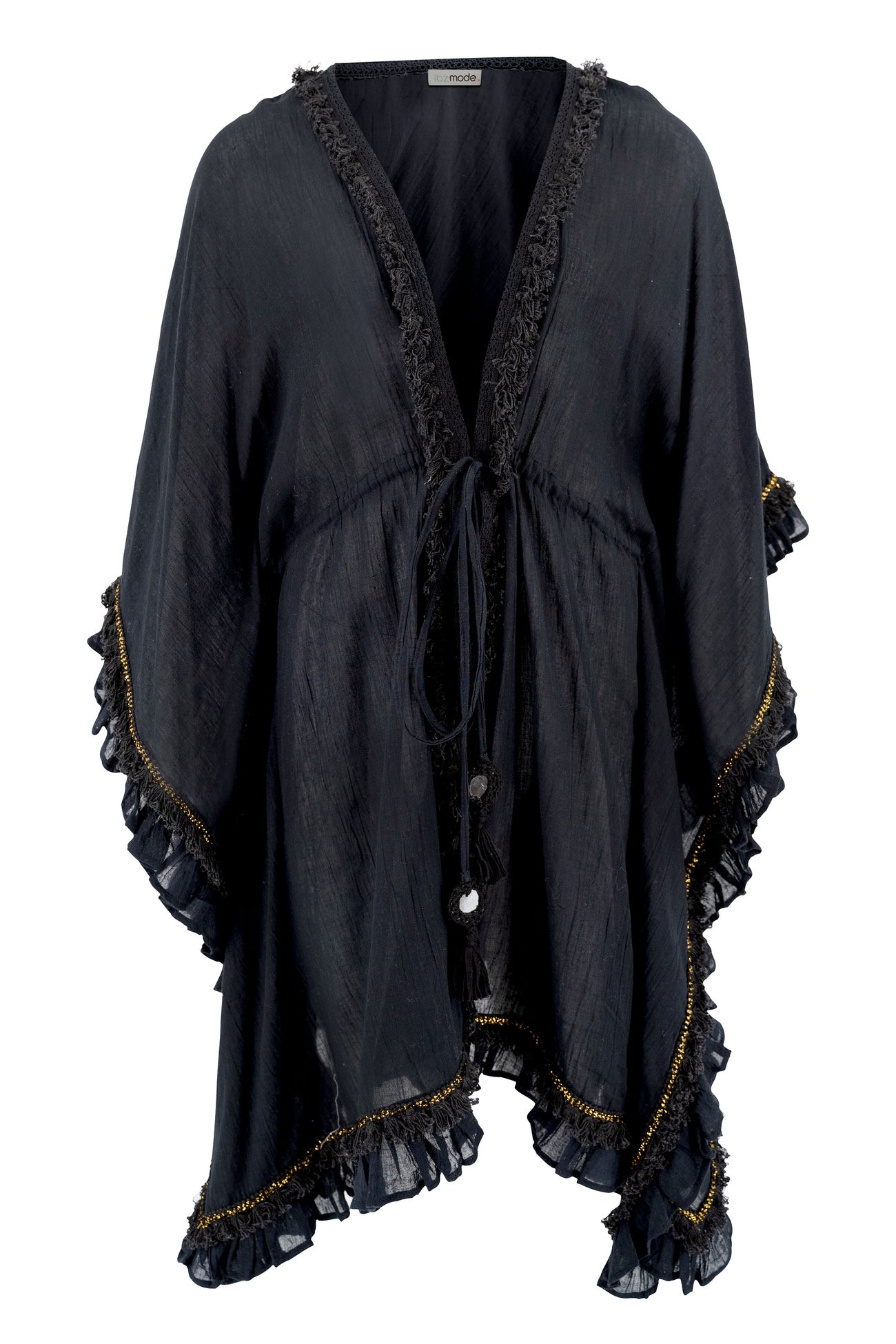 Bohemian kimono in black van ibzmode, Brands of Ibiza