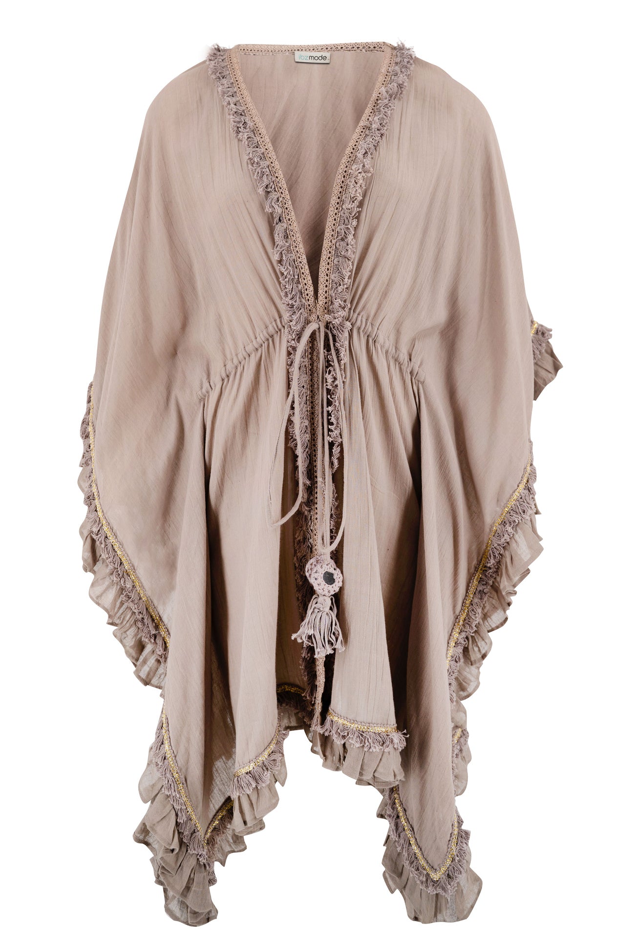Bohemian kimono in taupe van ibzmode, Brands of Ibiza