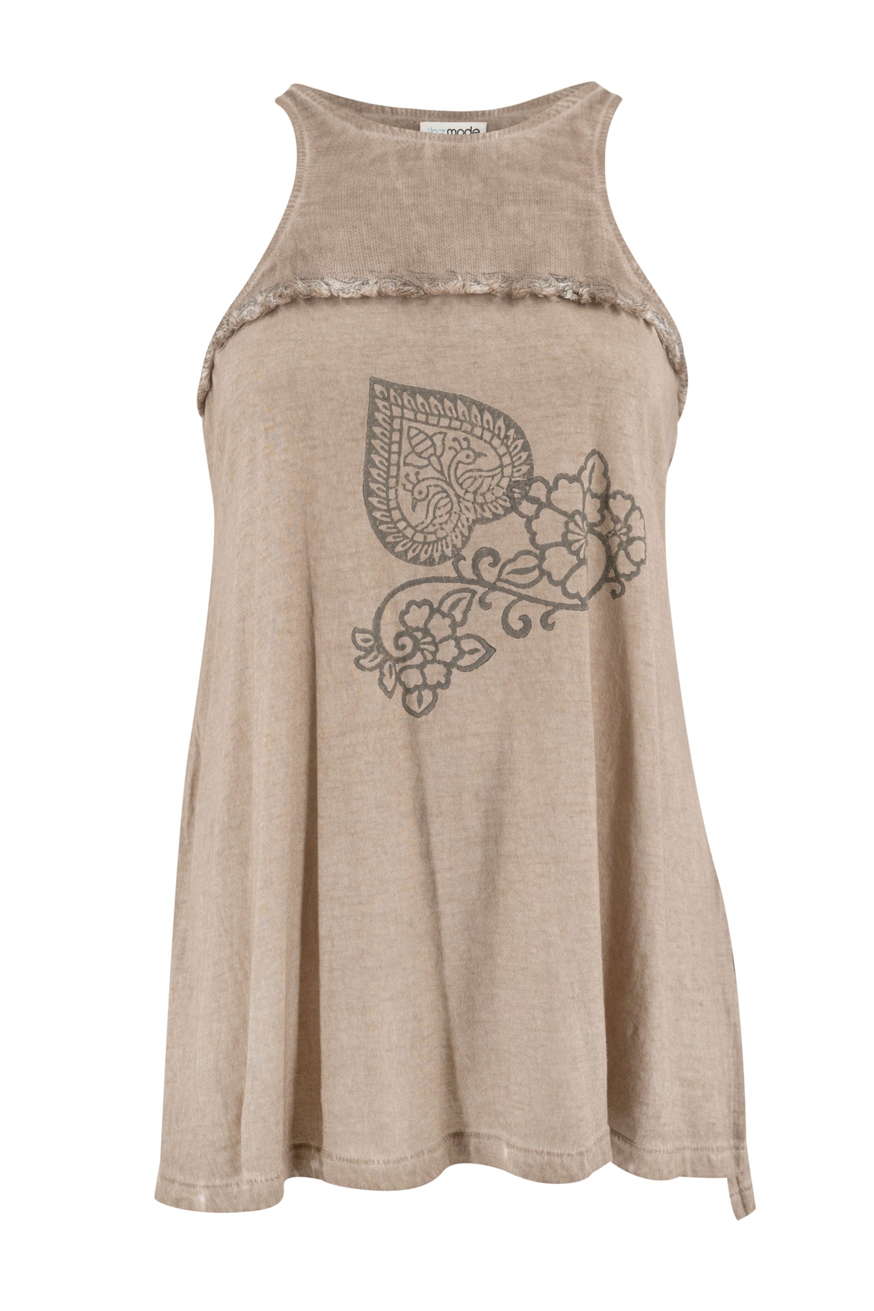 Bohemian top in taupe van ibzmode, Brands of Ibiza