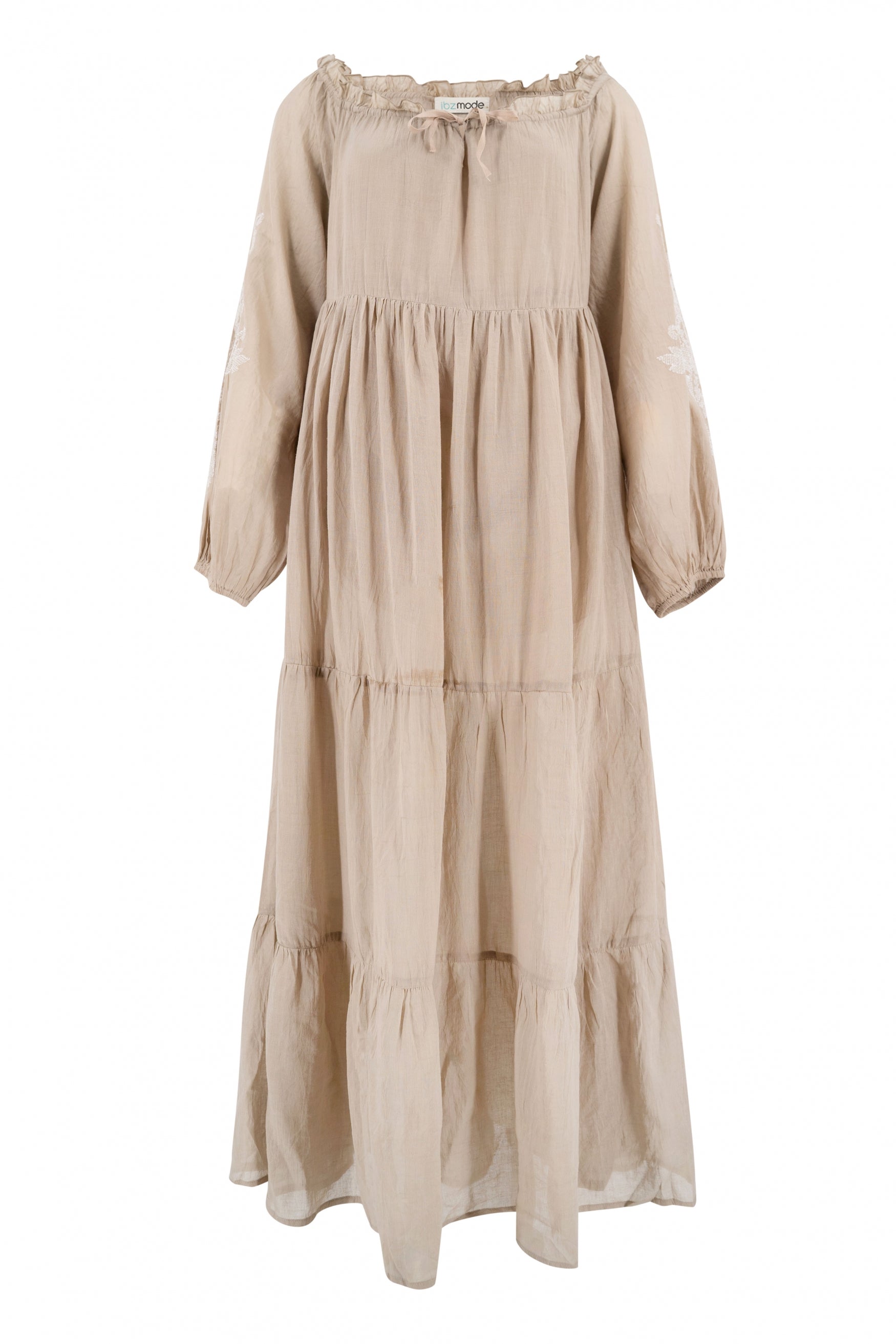 Bohemian jurk in light taupe van ibzmode, Brands of Ibiza