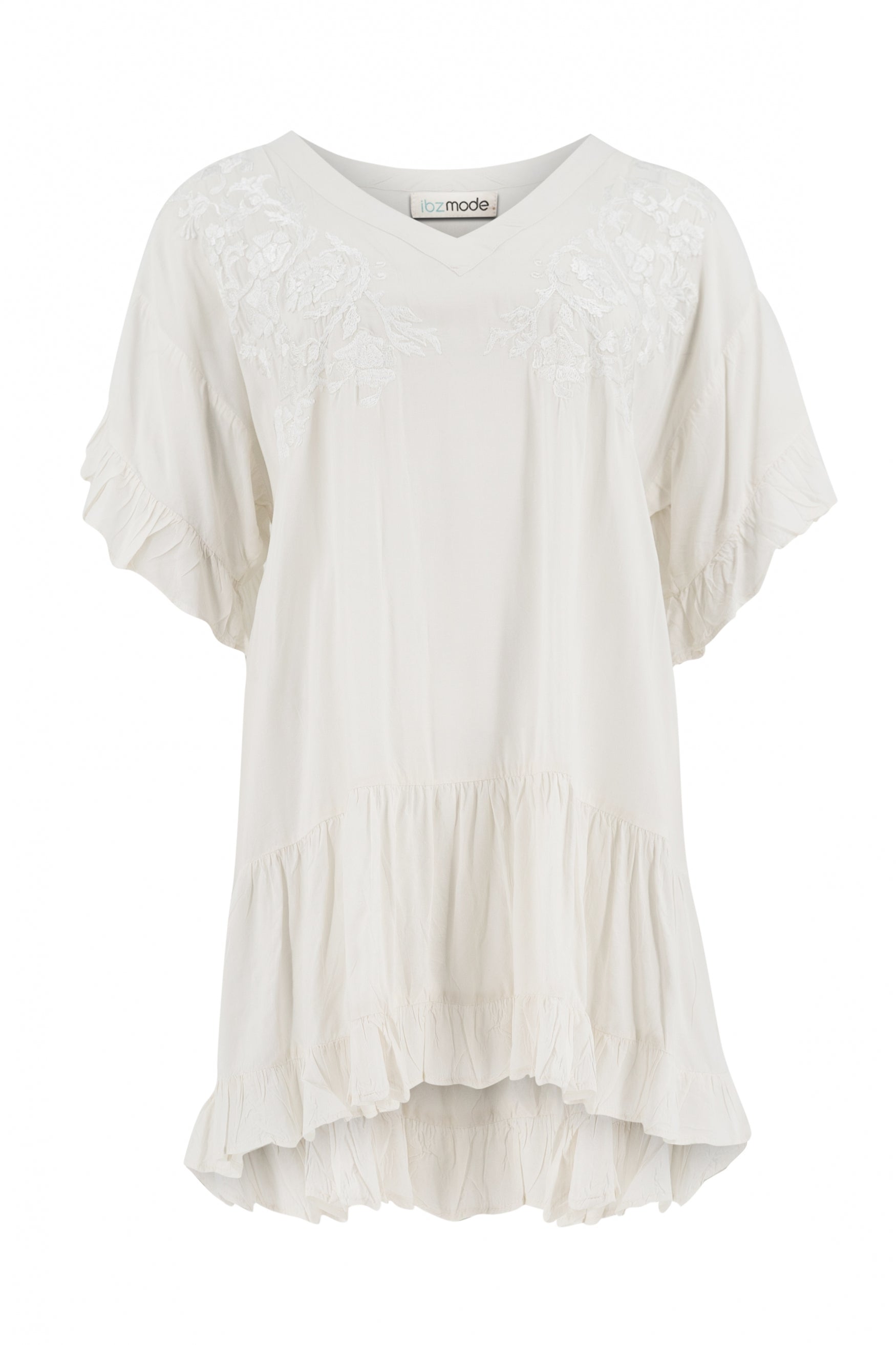 Ibizamode ivory bohemian tunic made of lightweight, flowing fabric
