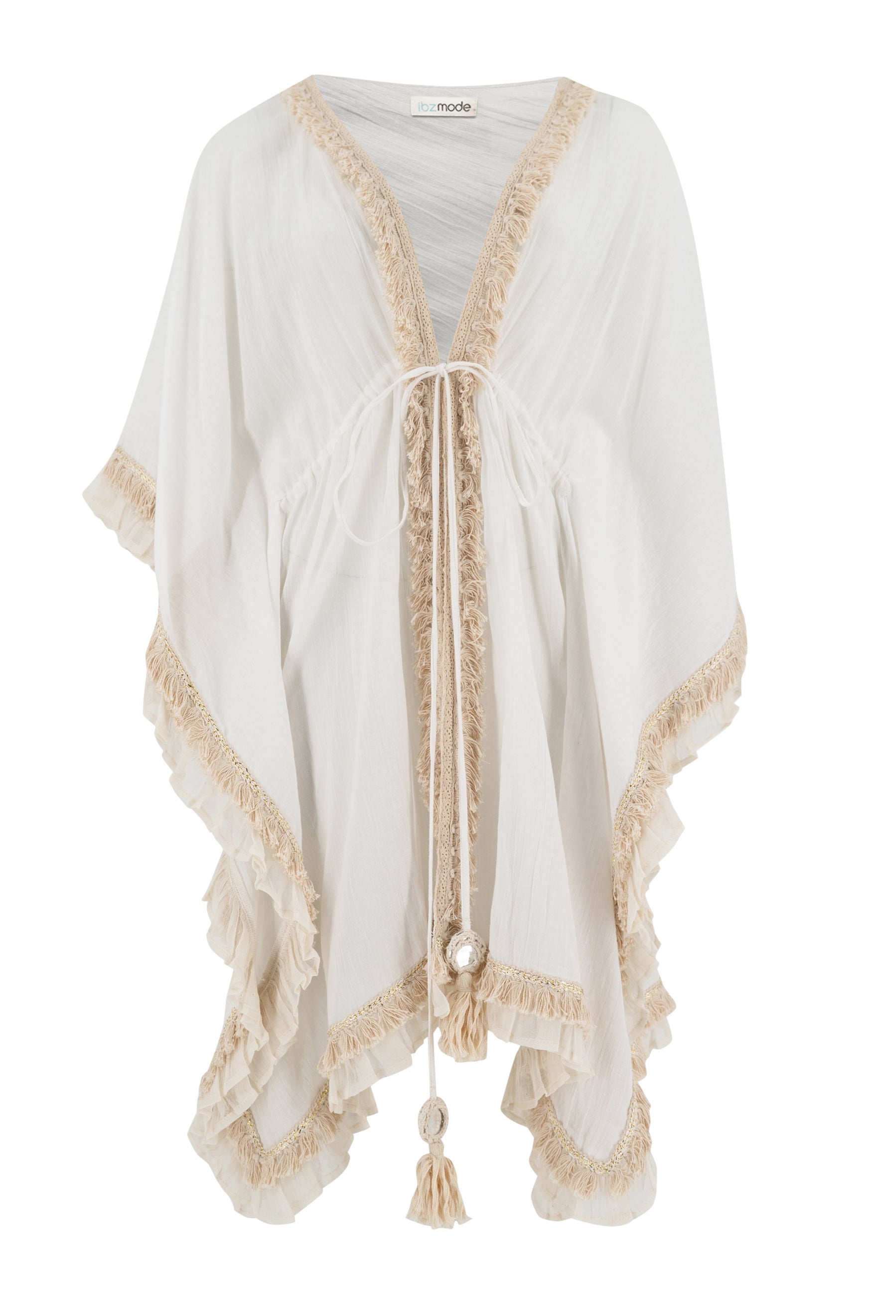 Bohemian kimono in white van ibzmode, Brands of Ibiza