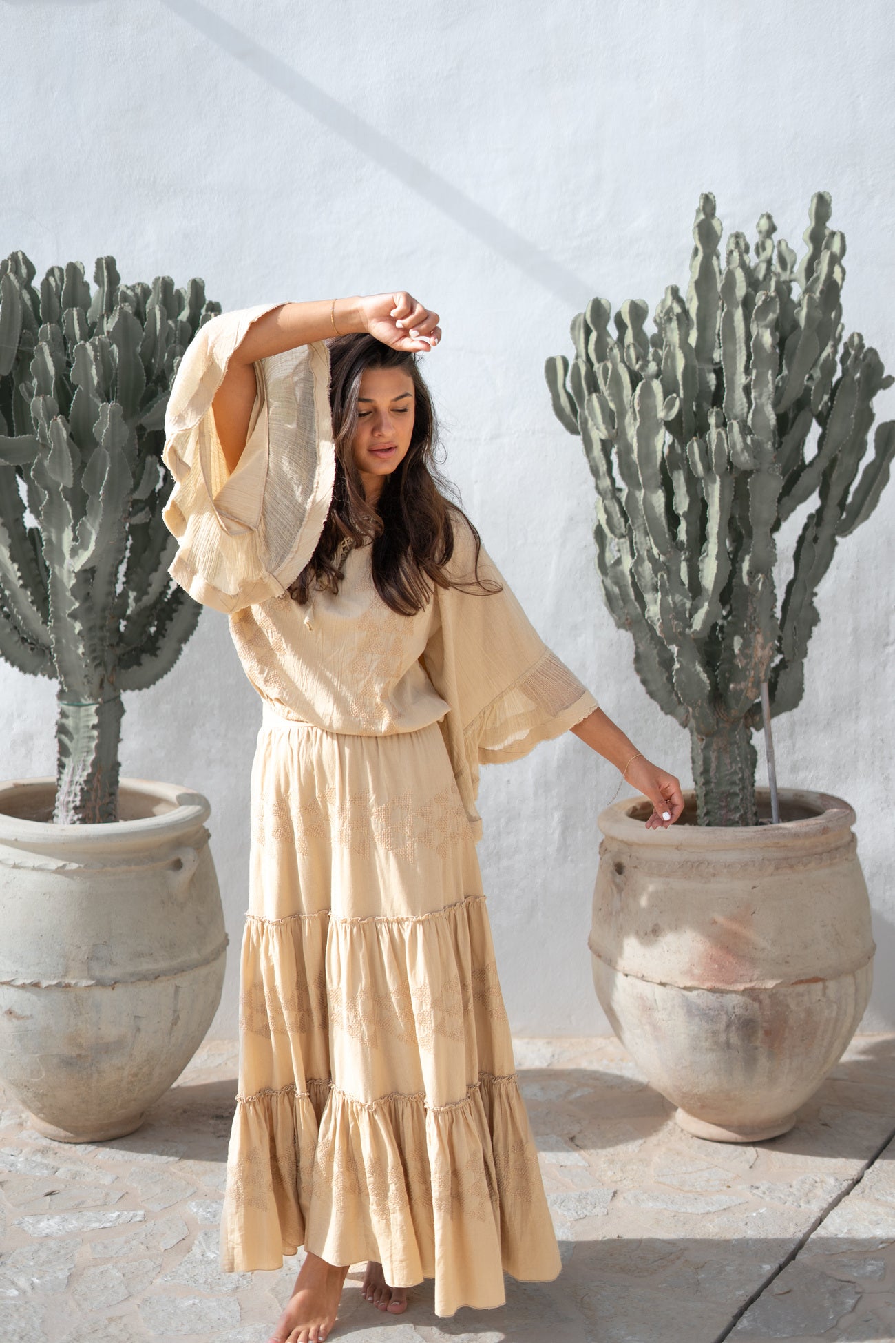 Bohemian blouse in sand van ibzmode, Brands of Ibiza