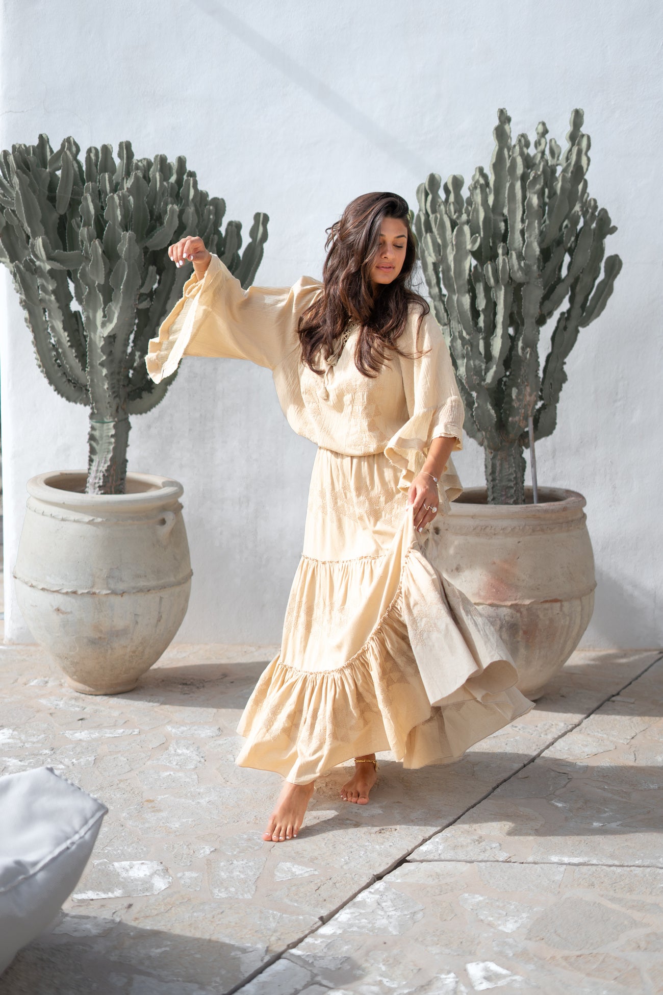 Bohemian blouse in sand van ibzmode, Brands of Ibiza