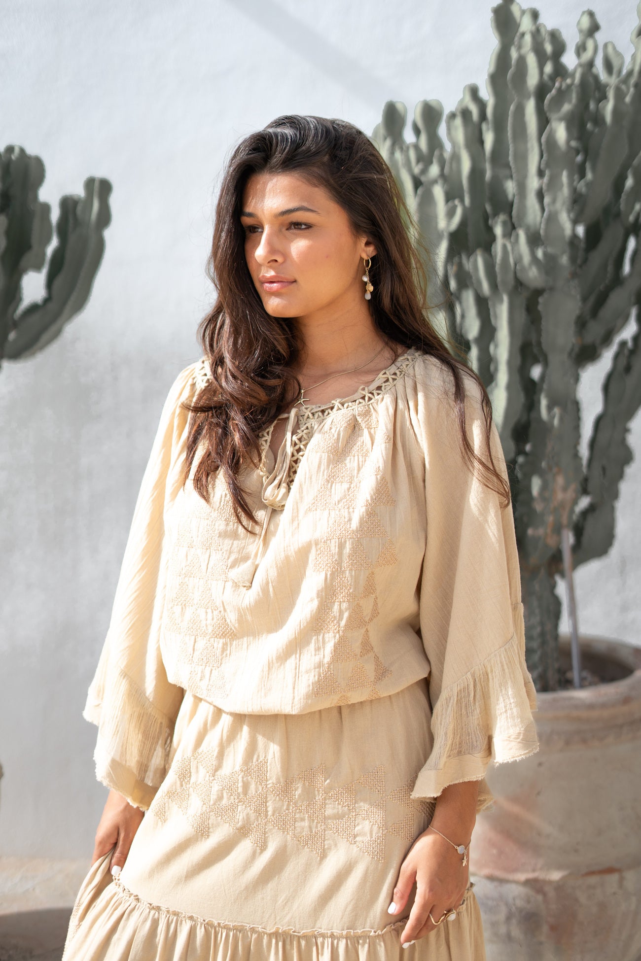 Bohemian blouse in sand van ibzmode, Brands of Ibiza