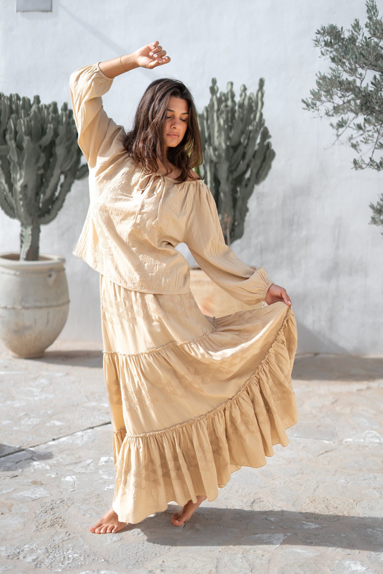 Bohemian blouse in sand van ibzmode, Brands of Ibiza