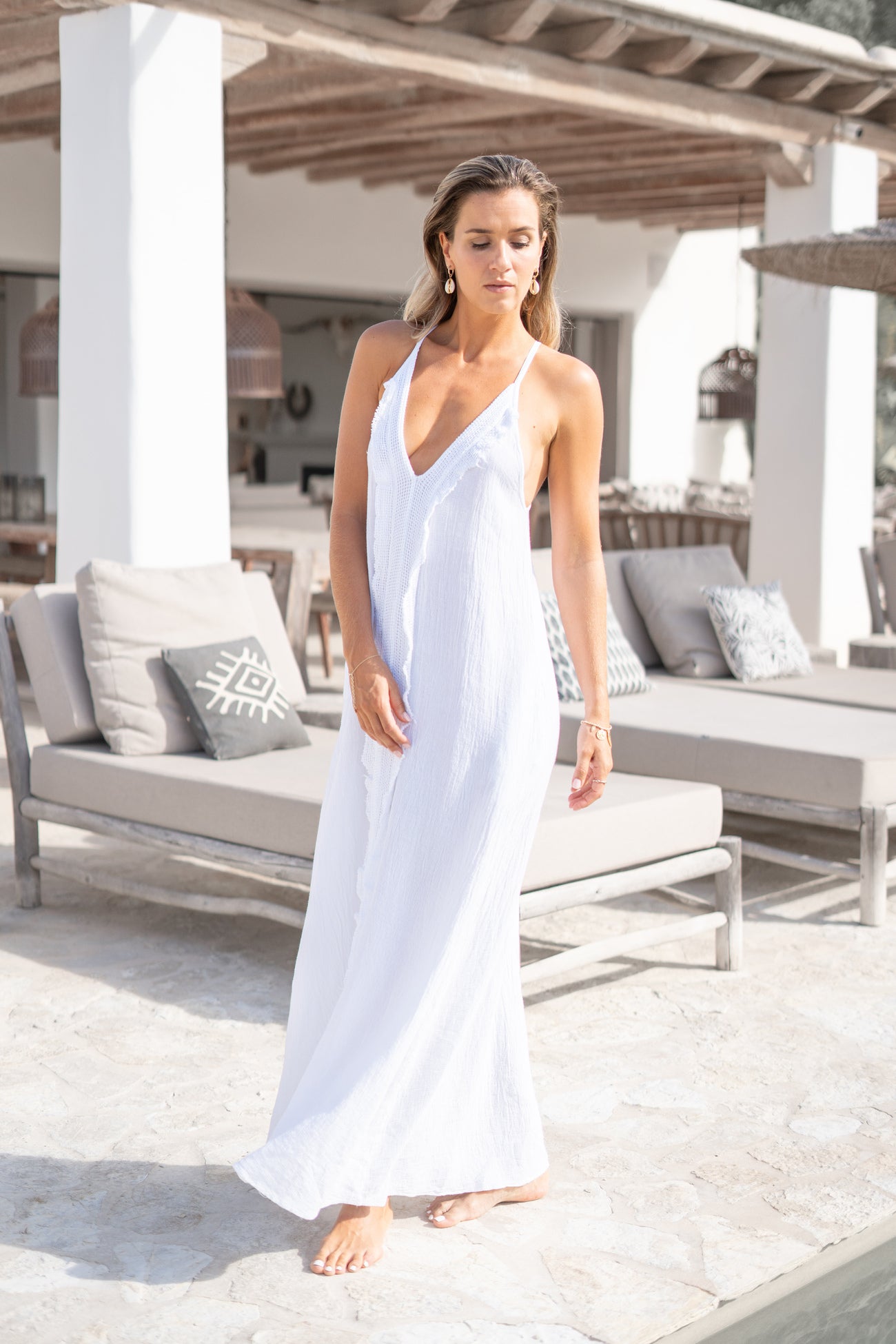 Bohemian jurk in white van ibzmode, Brands of Ibiza