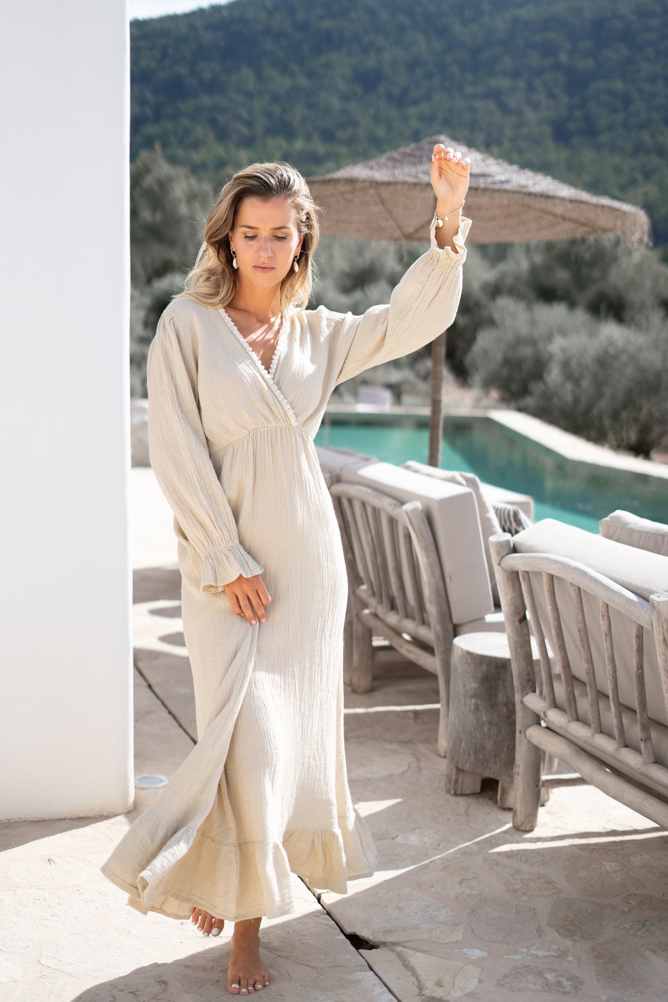 Bohemian jurk in sand van ibzmode, Brands of Ibiza