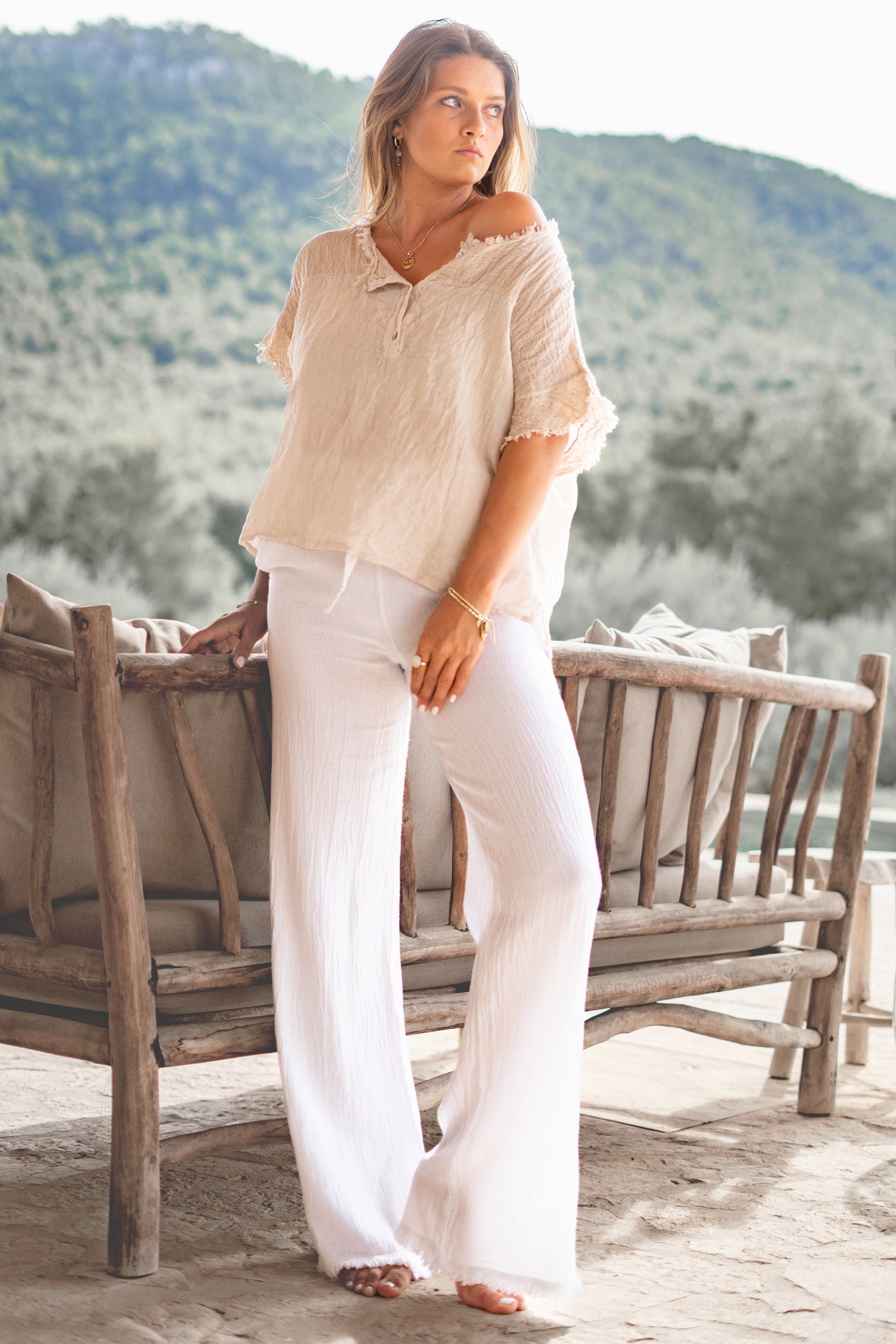 Bohemian blouse in sand van ibzmode, Brands of Ibiza