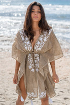 Bohemian kimono in taupe van ibzmode, Brands of Ibiza