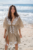 Bohemian kimono in taupe van ibzmode, Brands of Ibiza