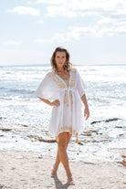 Bohemian kimono in white van ibzmode, Brands of Ibiza