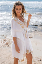 Bohemian kimono in white van ibzmode, Brands of Ibiza