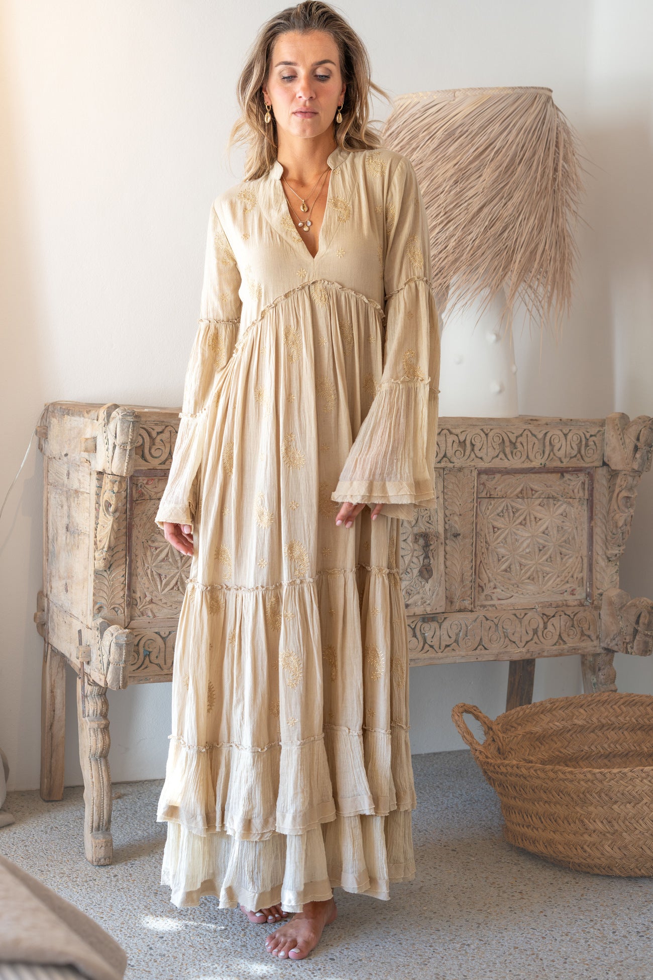 Bohemian jurk in sand van ibzmode, Brands of Ibiza