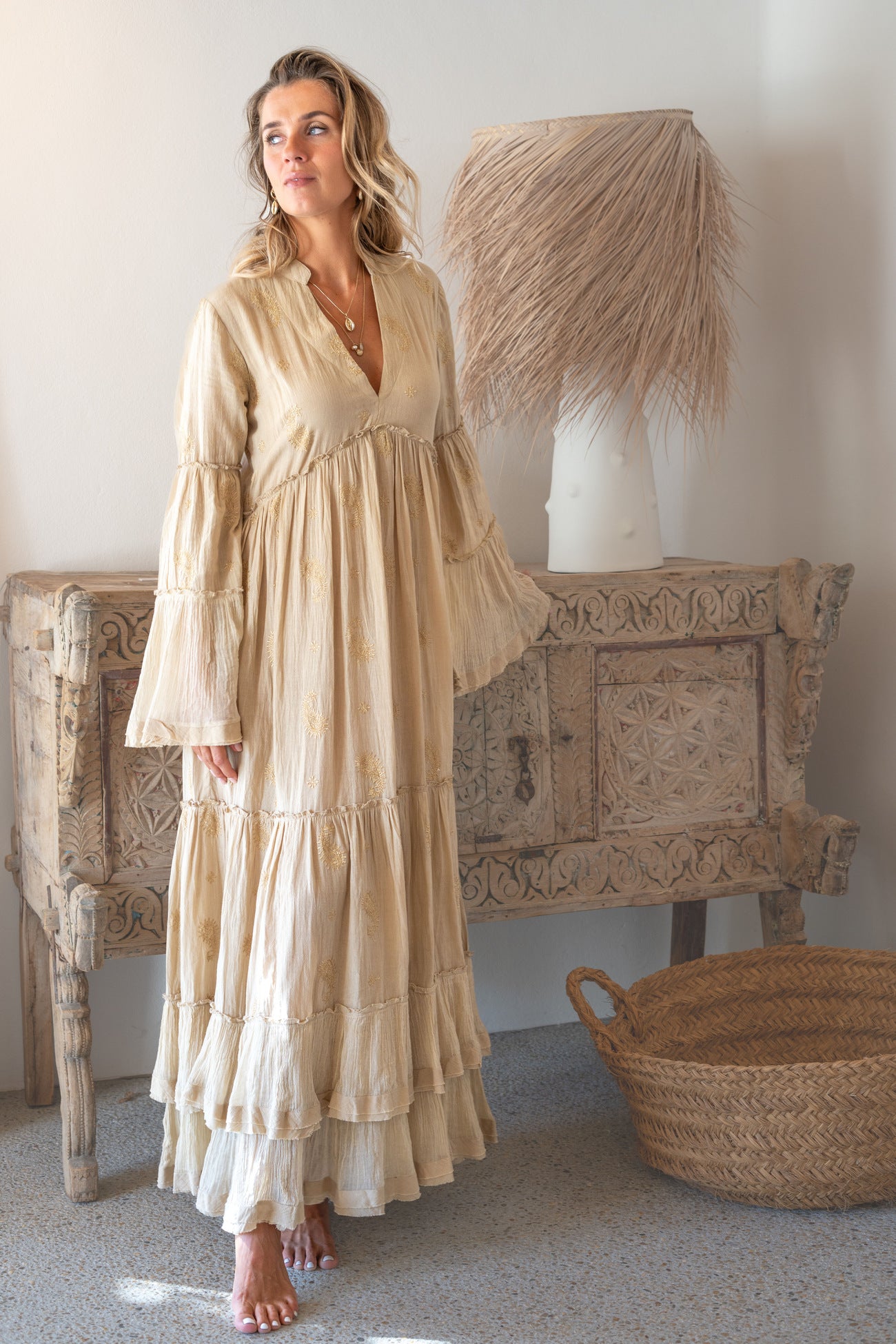 Bohemian jurk in sand van ibzmode, Brands of Ibiza