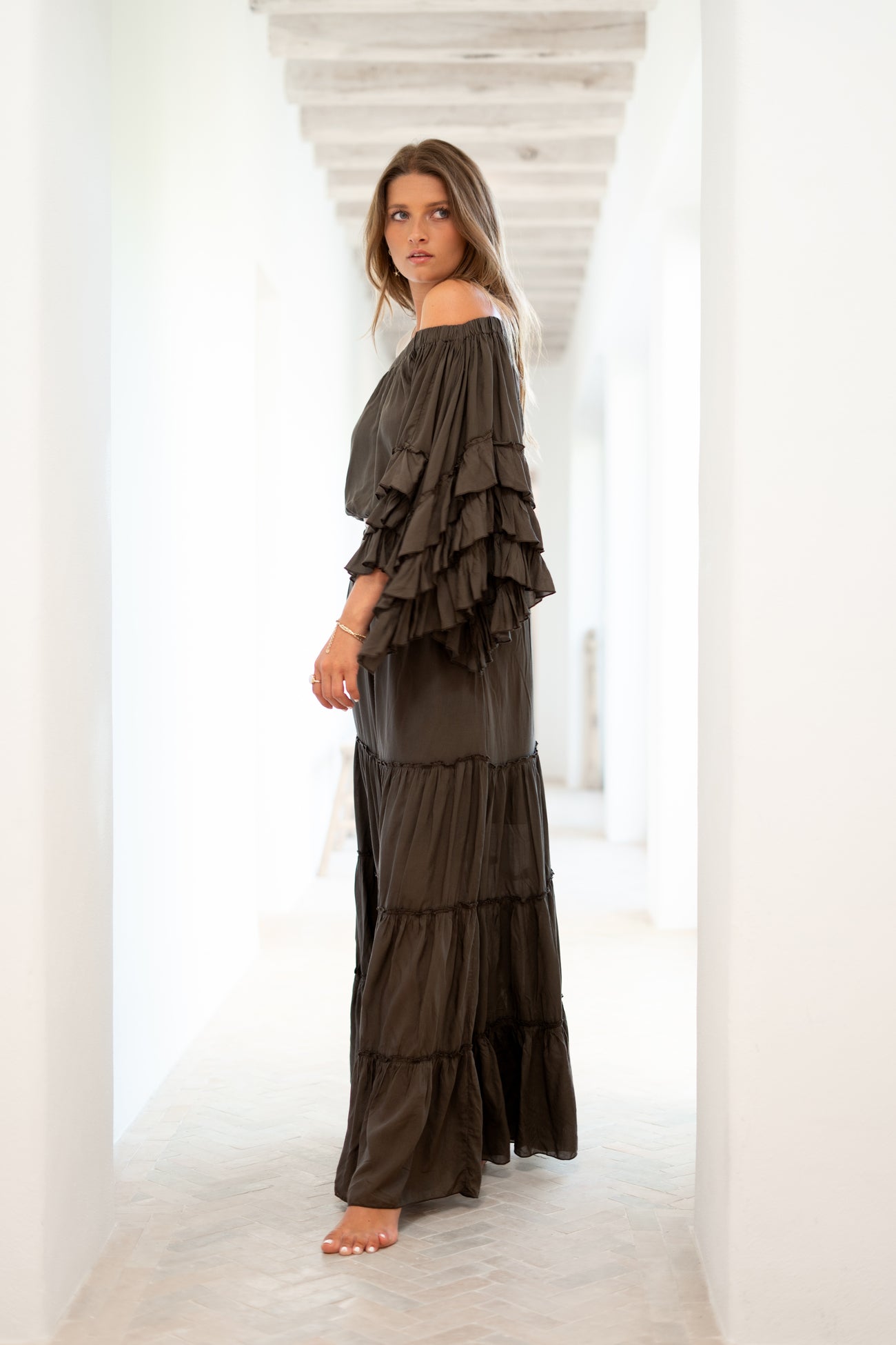 Bohemian rok in dark taupe van ibzmode, Brands of Ibiza