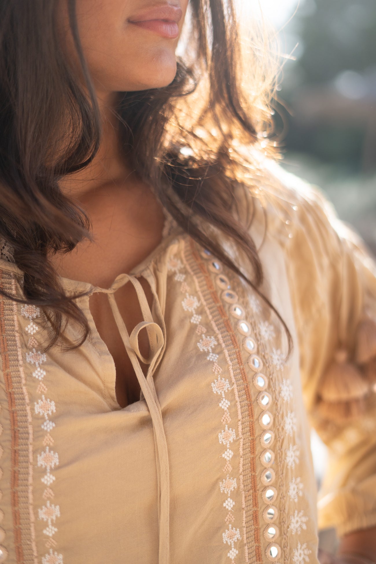 Bohemian blouse in light taupe van ibzmode, Brands of Ibiza