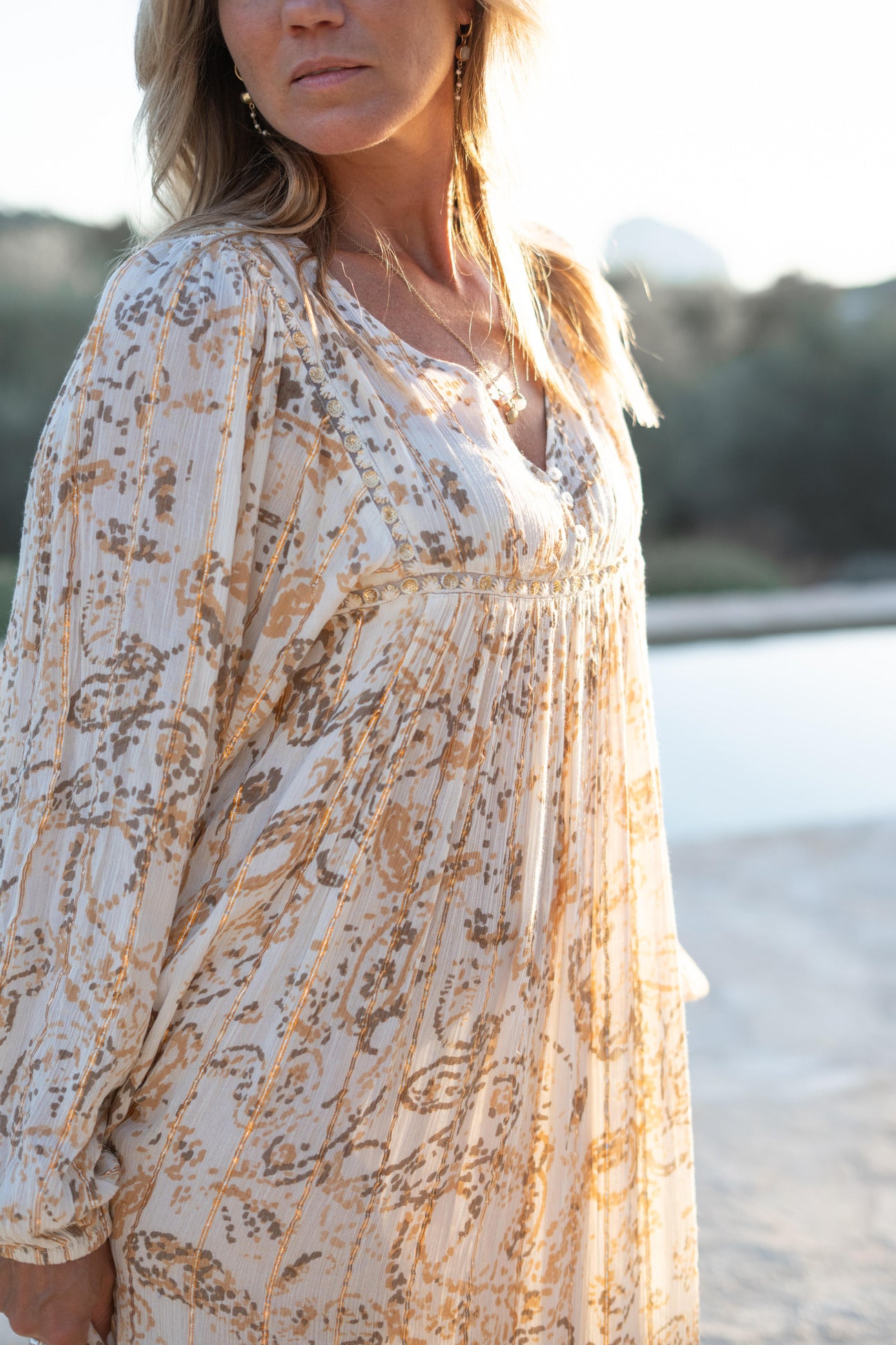 Bohemian jurk in sand van ibzmode, Brands of Ibiza