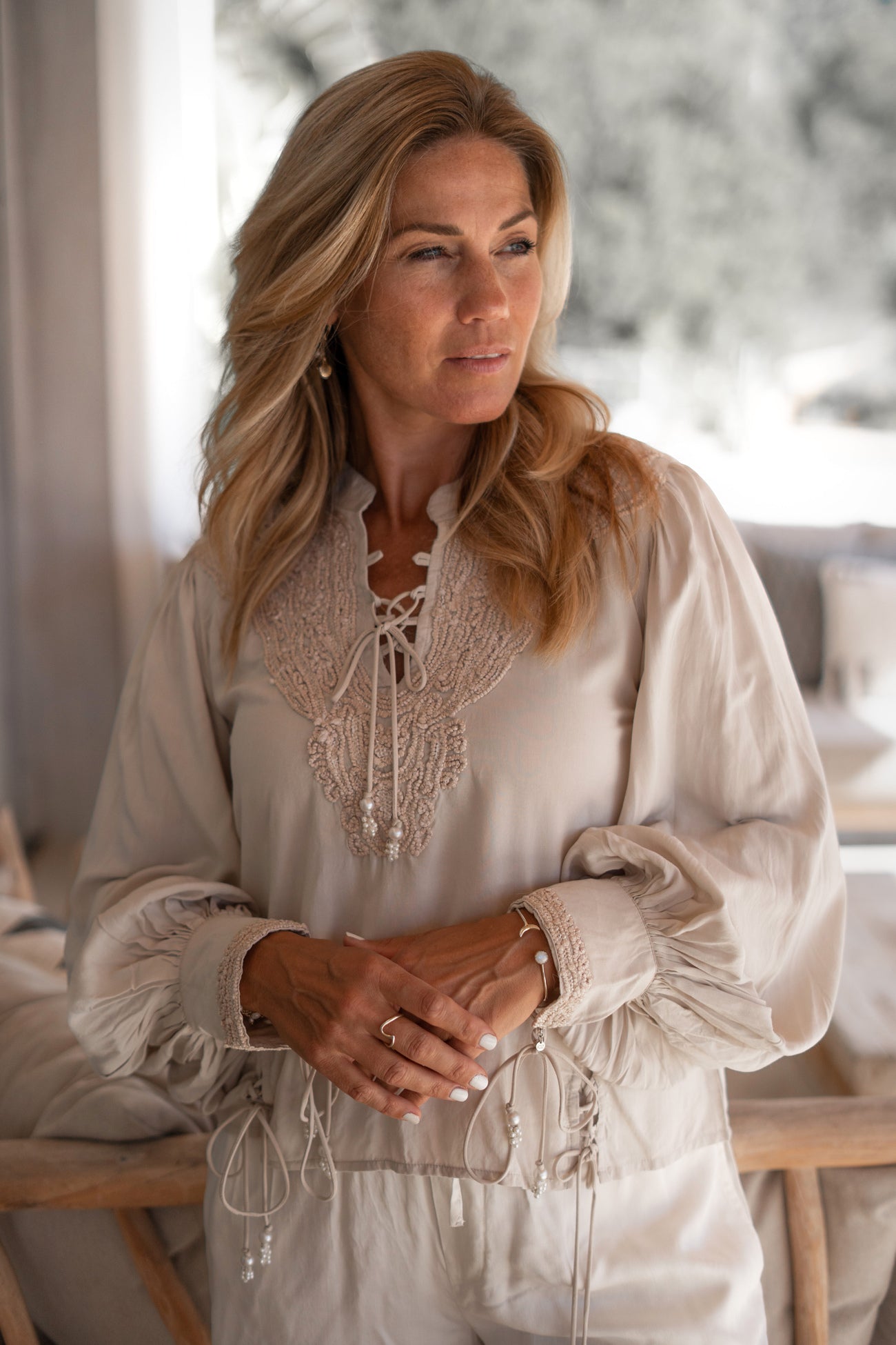 Bohemian blouse in sand van ibzmode, Brands of Ibiza