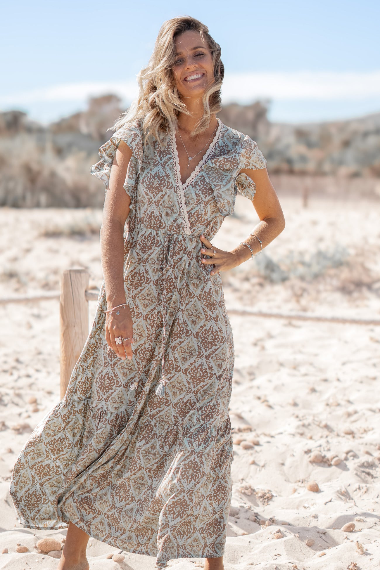 Tess V Overslag Jurkjes Maxi Dress Tess Su Mint Print Ibizamode