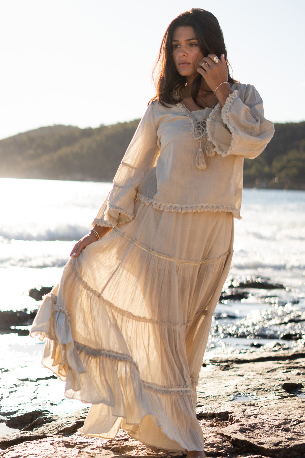 Bohemian rok in sand van ibzmode, Brands of Ibiza