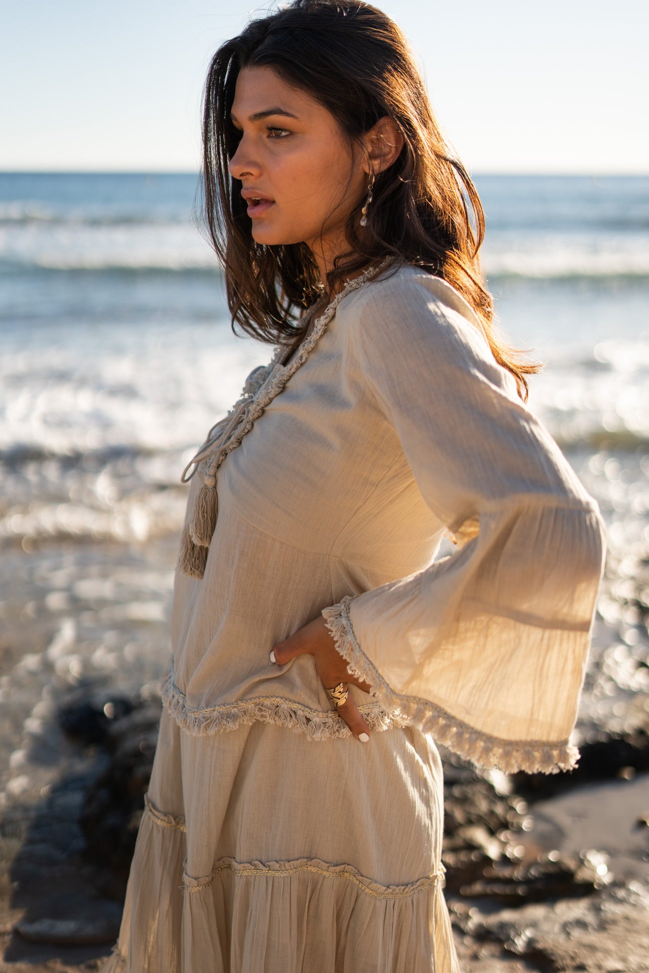 Bohemian blouse in sand van ibzmode, Brands of Ibiza