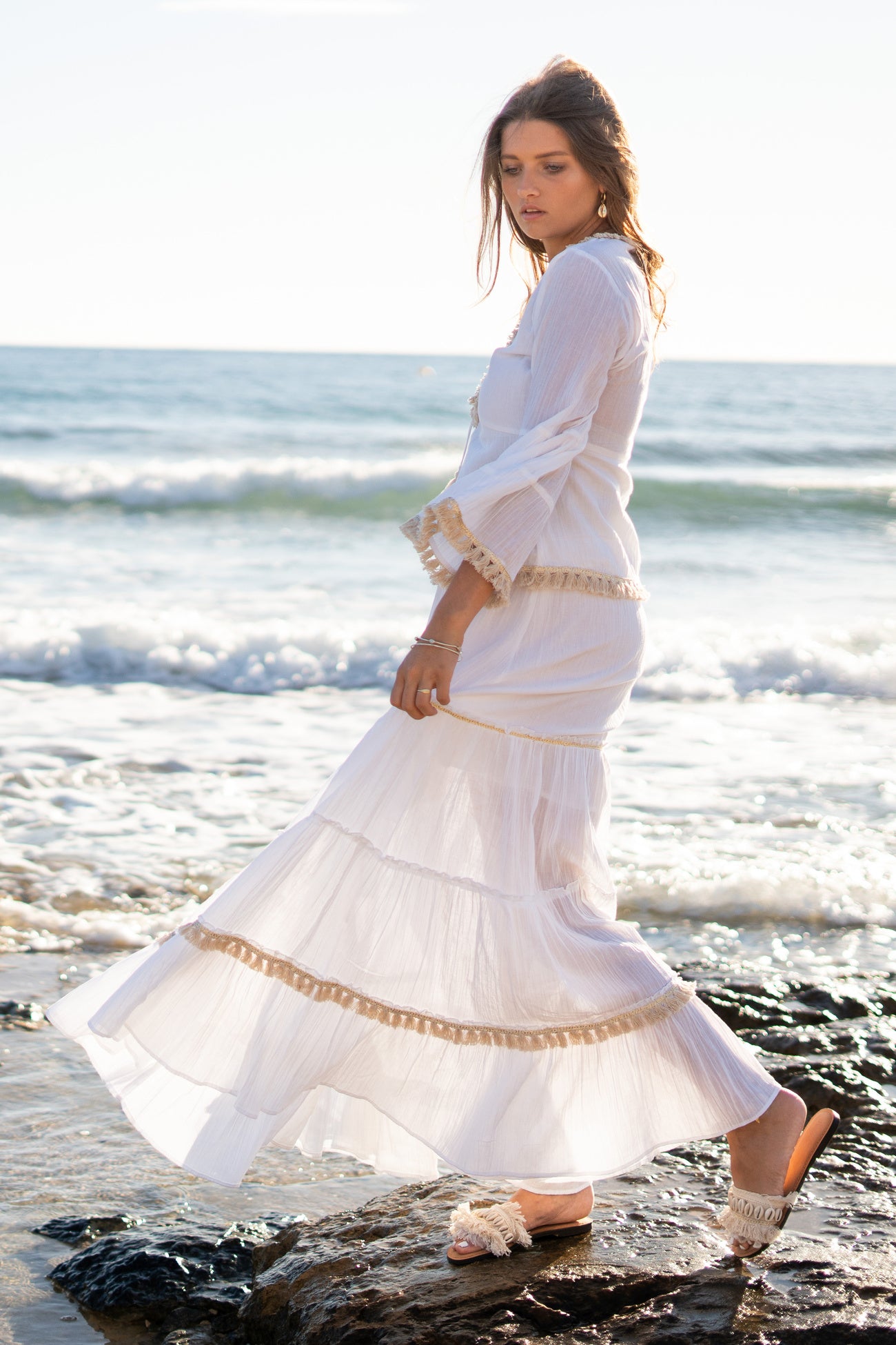 Bohemian blouse in white van ibzmode, Brands of Ibiza