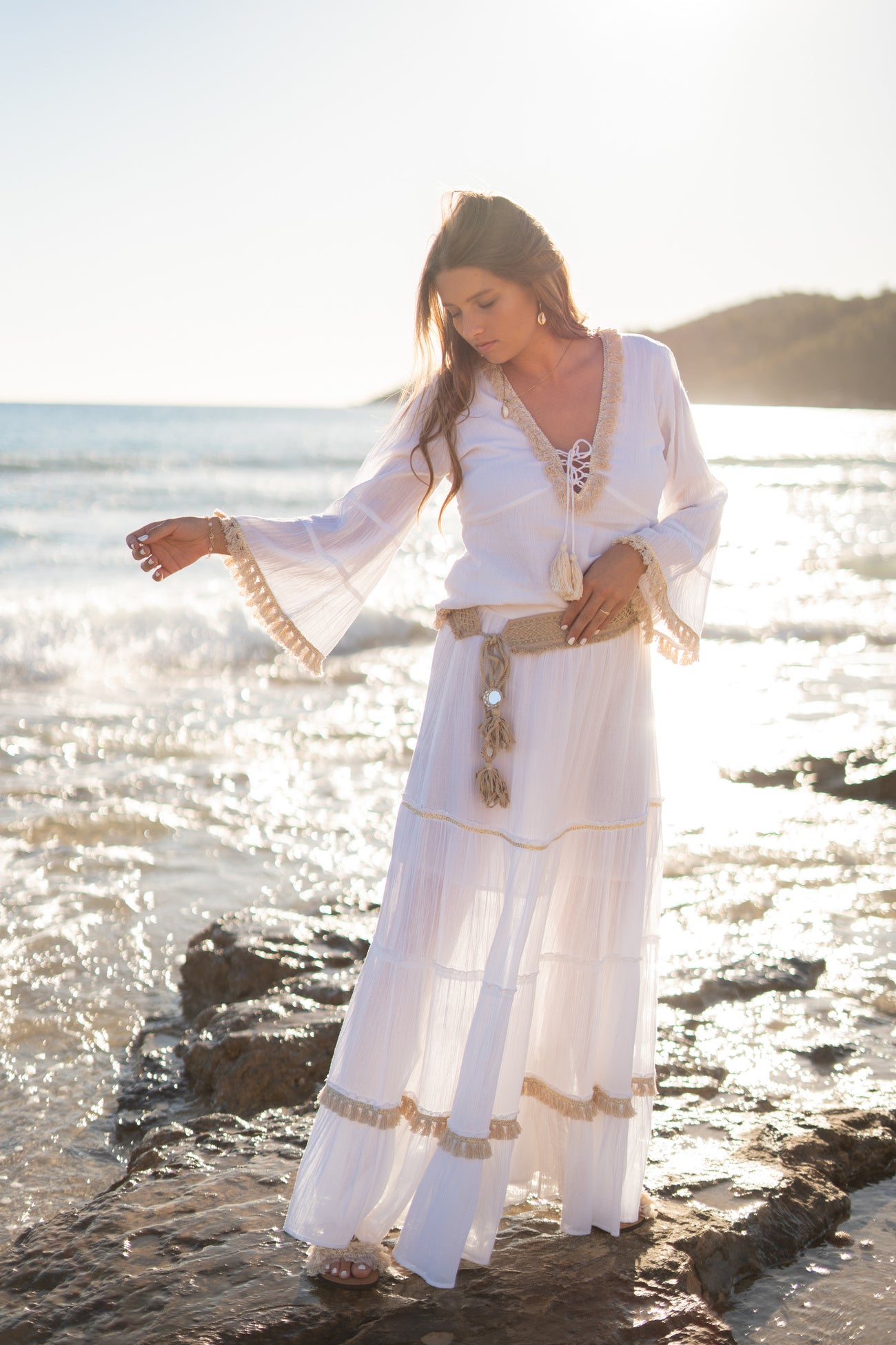 Bohemian blouse in white van ibzmode, Brands of Ibiza