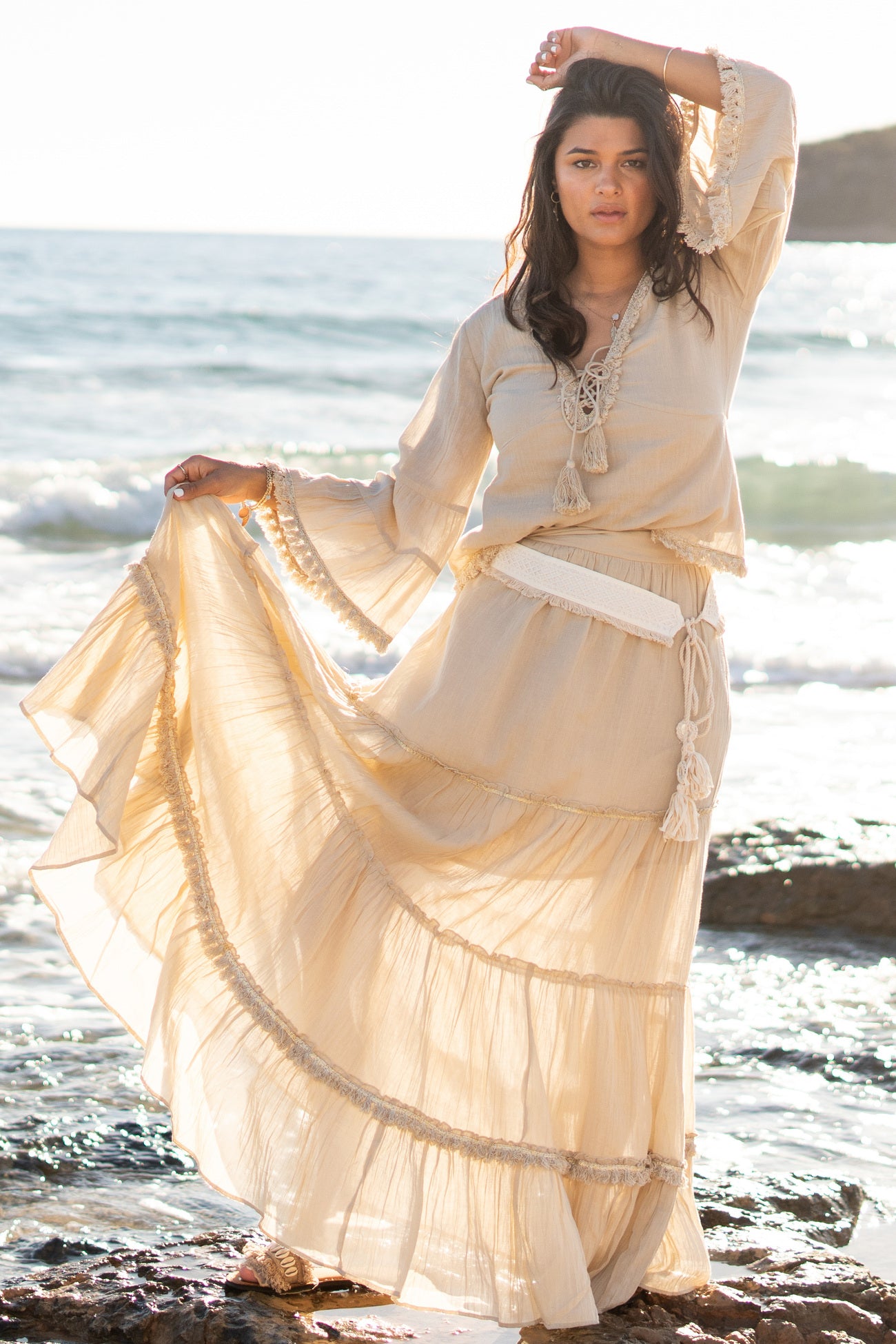 Bohemian rok in sand van ibzmode, Brands of Ibiza