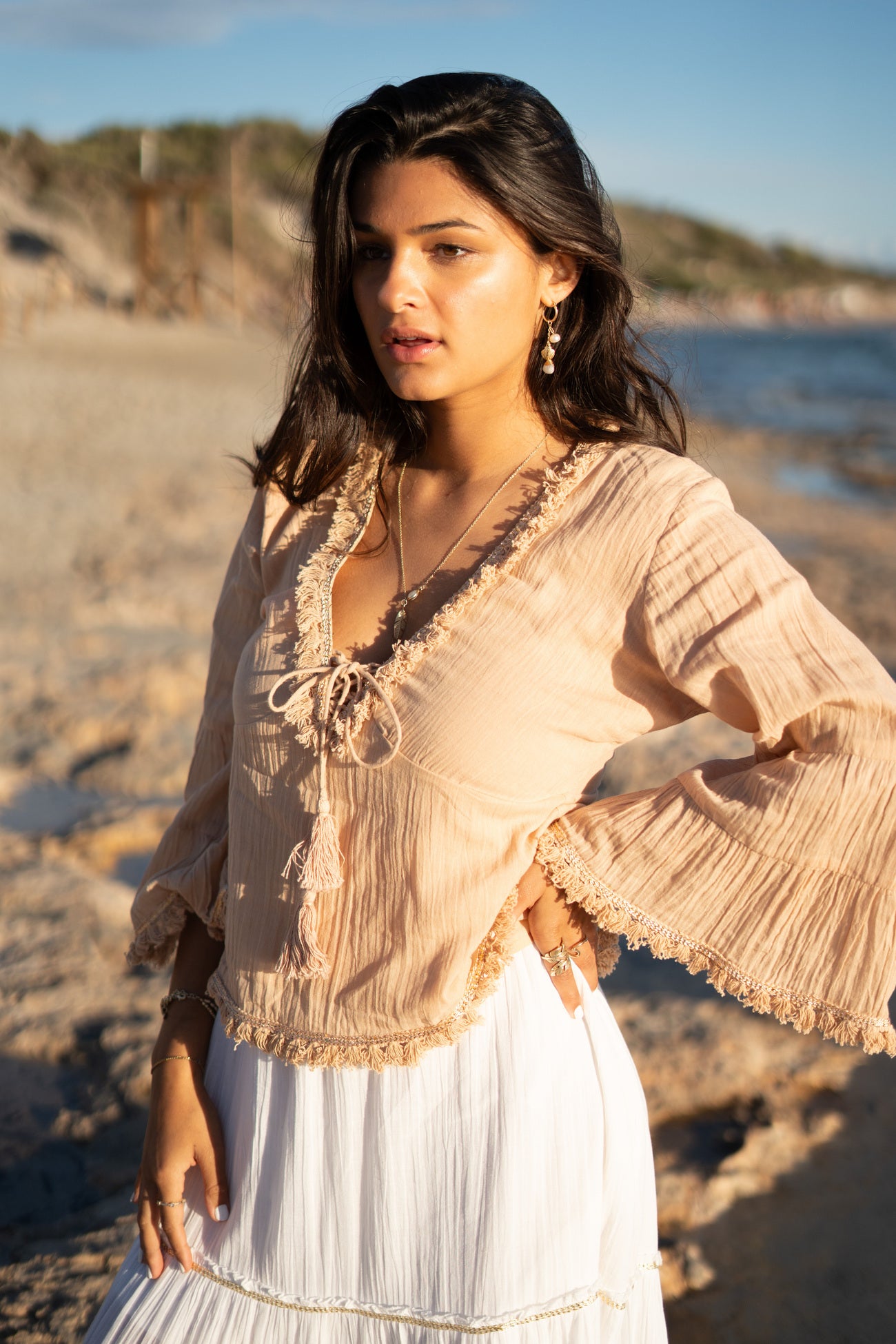 Bohemian blouse in powder van ibzmode, Brands of Ibiza