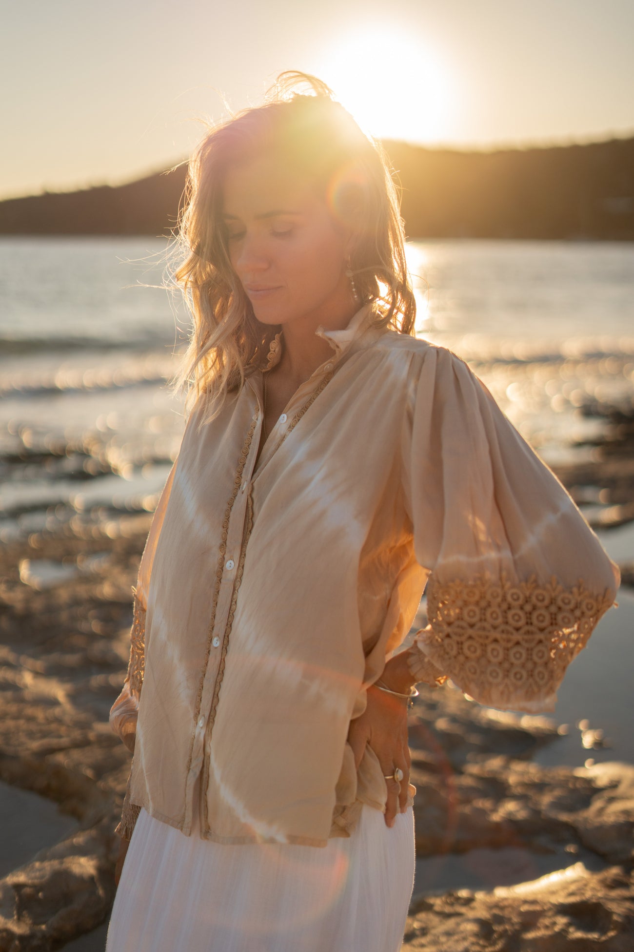 Bohemian blouse in powder van ibzmode, Brands of Ibiza