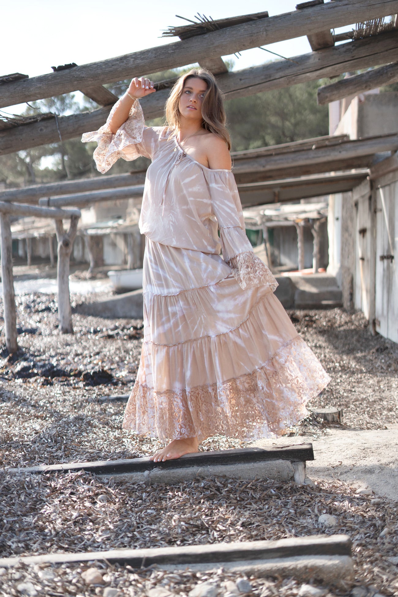 Bohemian rok in taupe van ibzmode, Brands of Ibiza