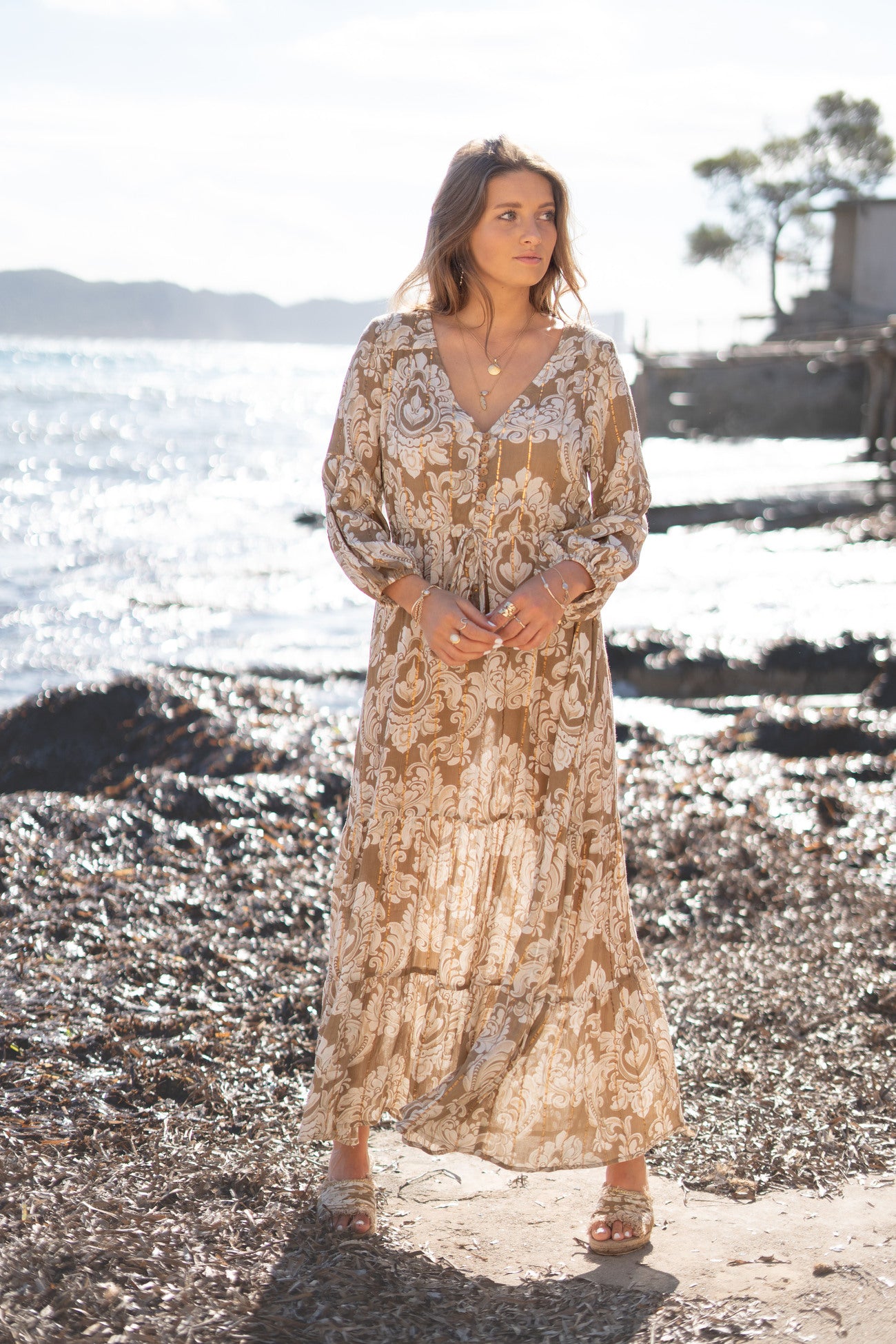 Bohemian jurk in taupe van ibzmode, Brands of Ibiza