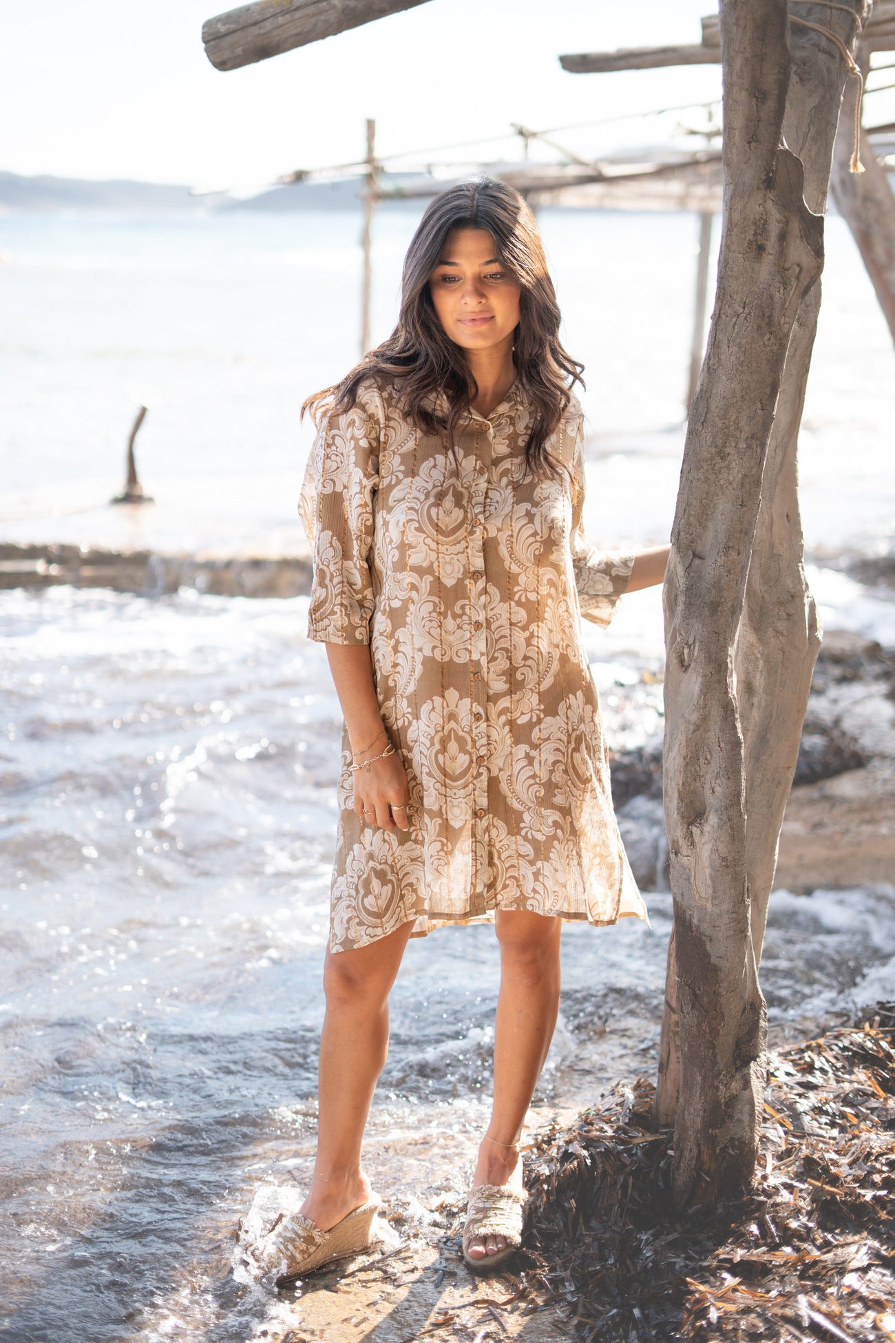 Bohemian blouse in taupe van ibzmode, Brands of Ibiza