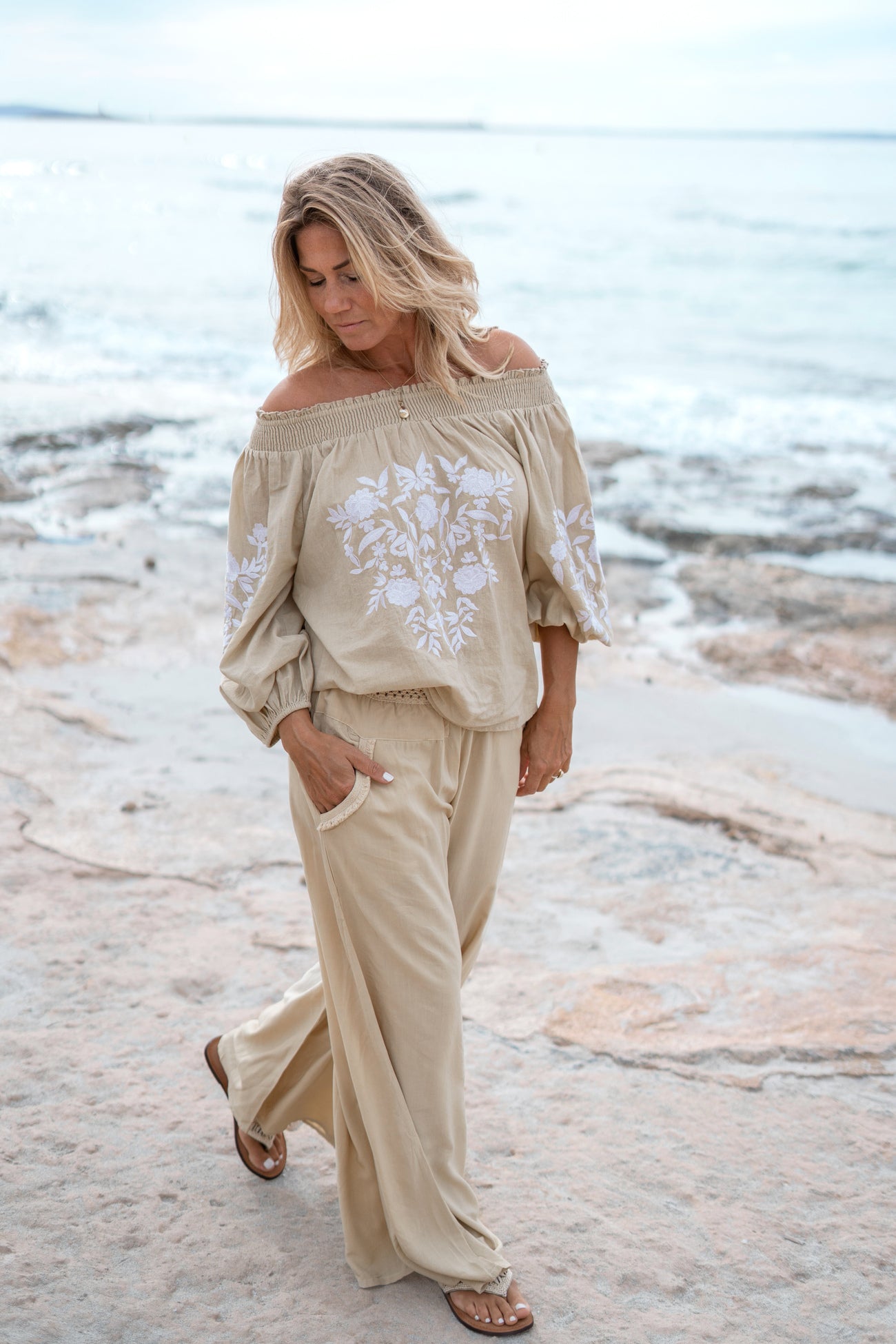 Bohemian blouse in sand van ibzmode, Brands of Ibiza