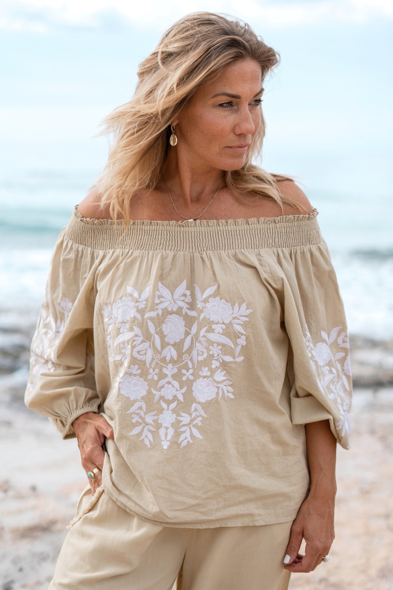 Bohemian blouse in sand van ibzmode, Brands of Ibiza