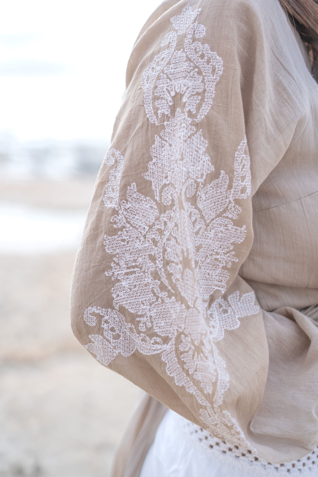 Bohemian top in light taupe van ibzmode, Brands of Ibiza