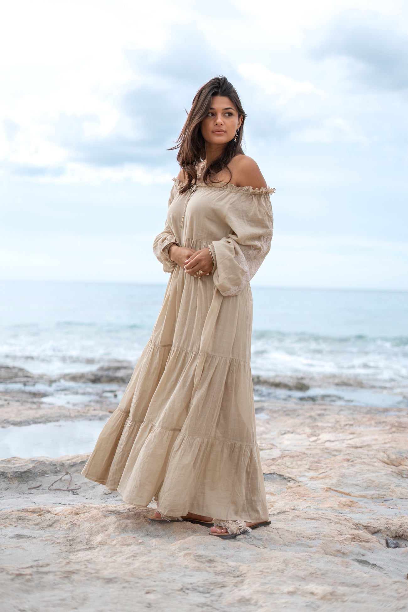 Bohemian jurk in sand van ibzmode, Brands of Ibiza