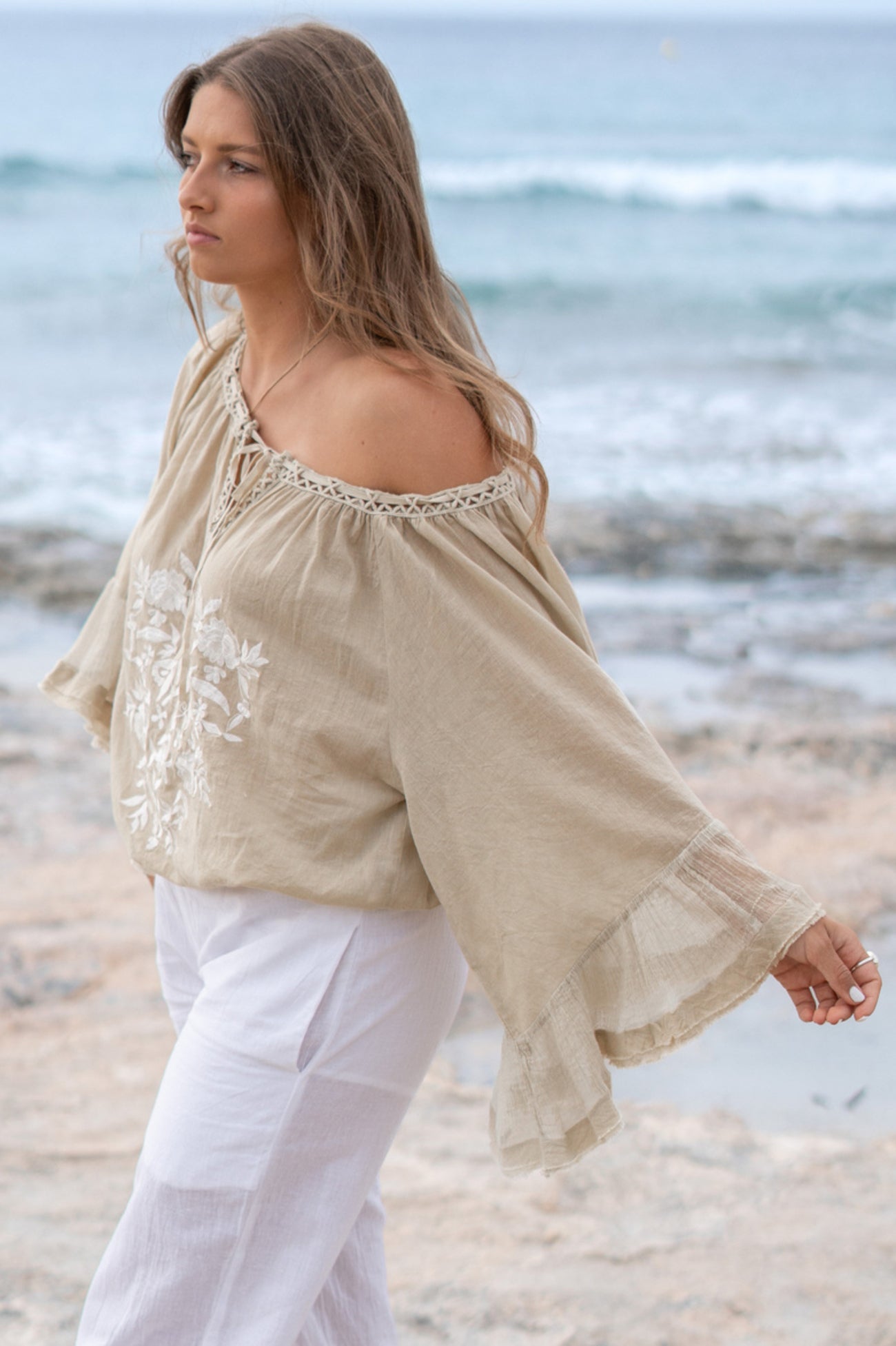 Bohemian blouse in sand van ibzmode, Brands of Ibiza